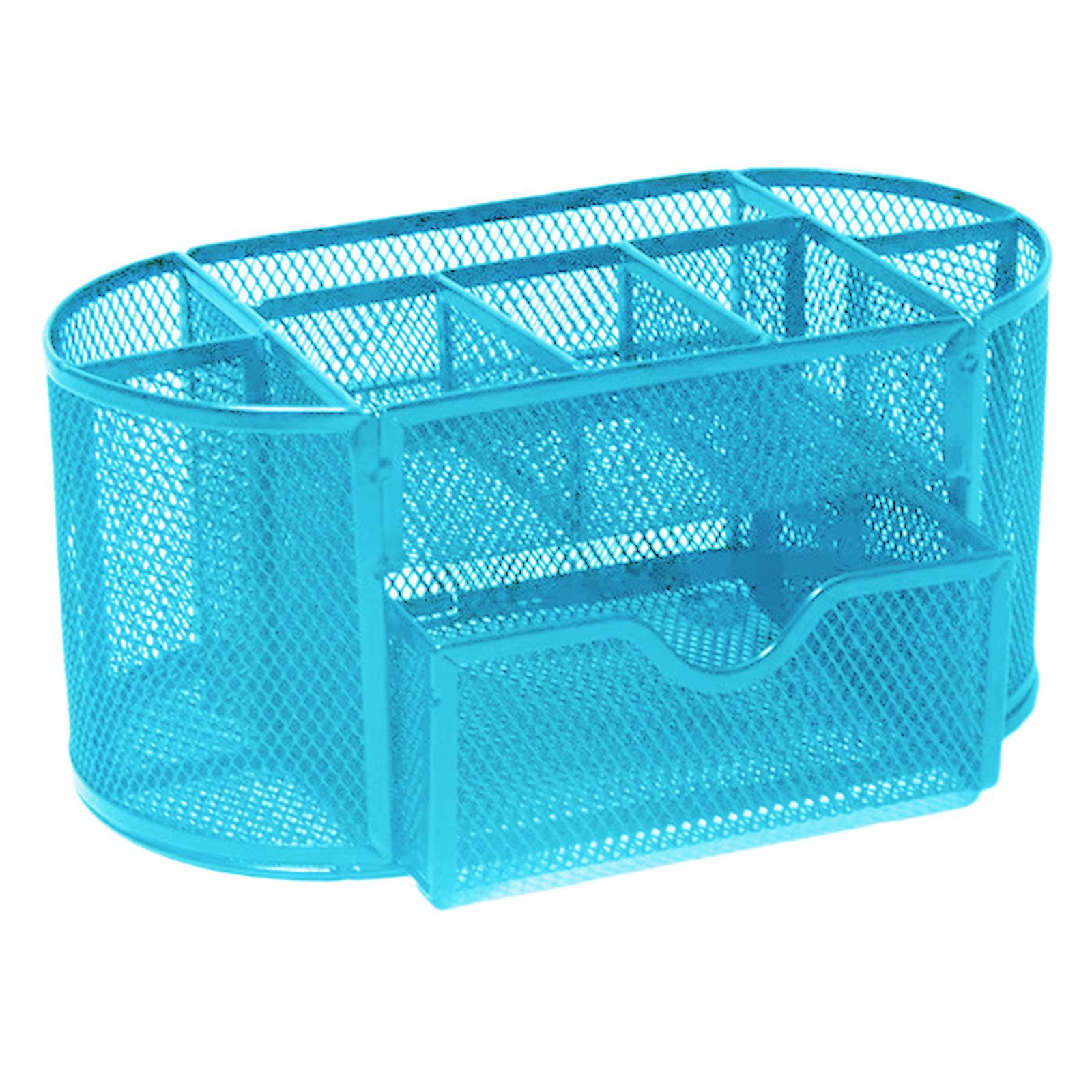 Metal Mesh Desk Organizer Set Desktop Supply Pen Holder Hutch Storage Table Blue