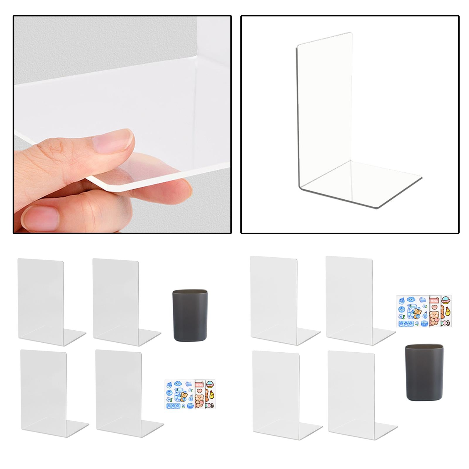 Book Ends with Pencil Holder Books Stand for Stationery Papers Pen Clear