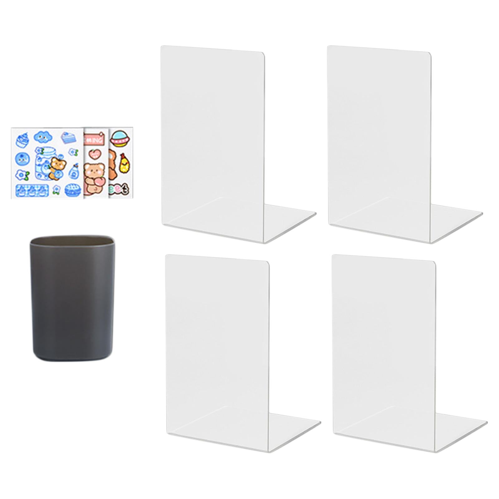 Book Ends with Pencil Holder Books Stand for Stationery Papers Pen Clear