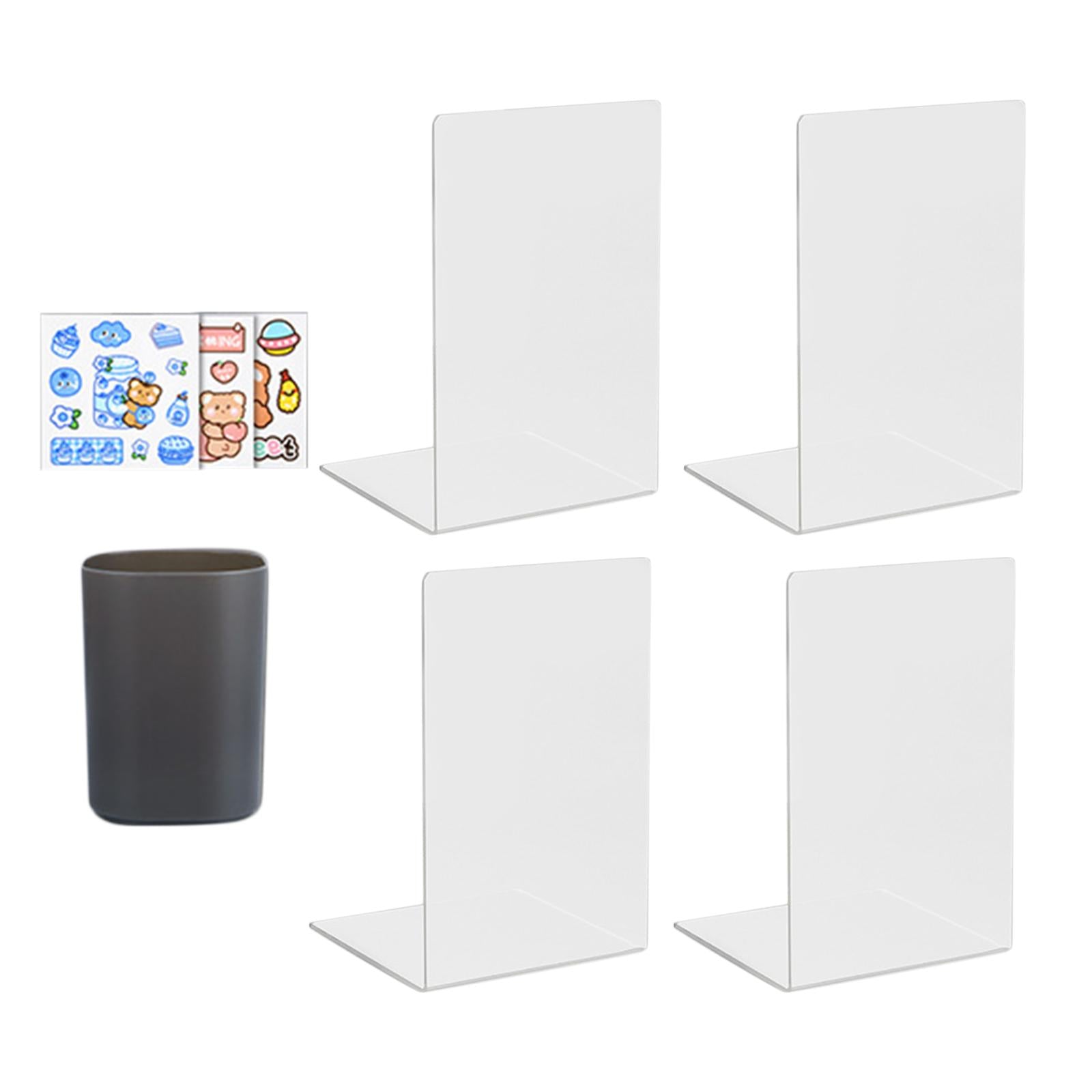 Book Ends with Pencil Holder Books Stand for Stationery Papers Pen Clear