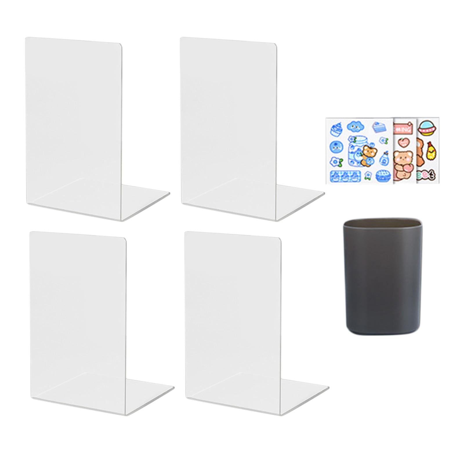 Book Ends with Pencil Holder Books Stand for Stationery Papers Pen Clear