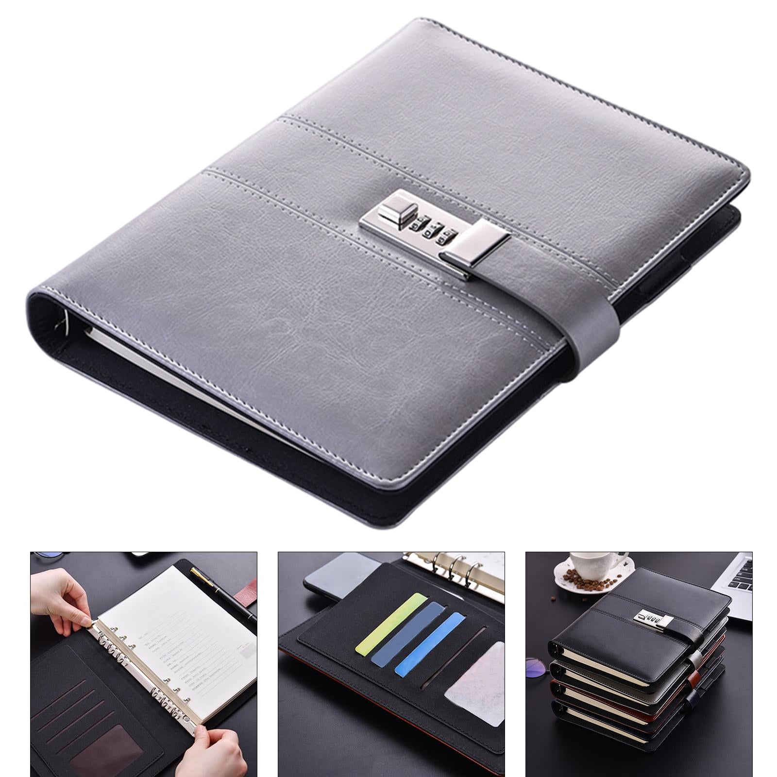 PU Journal Notebook Pad w/ Lock Strategy Deily Record Diary Stationery Grey