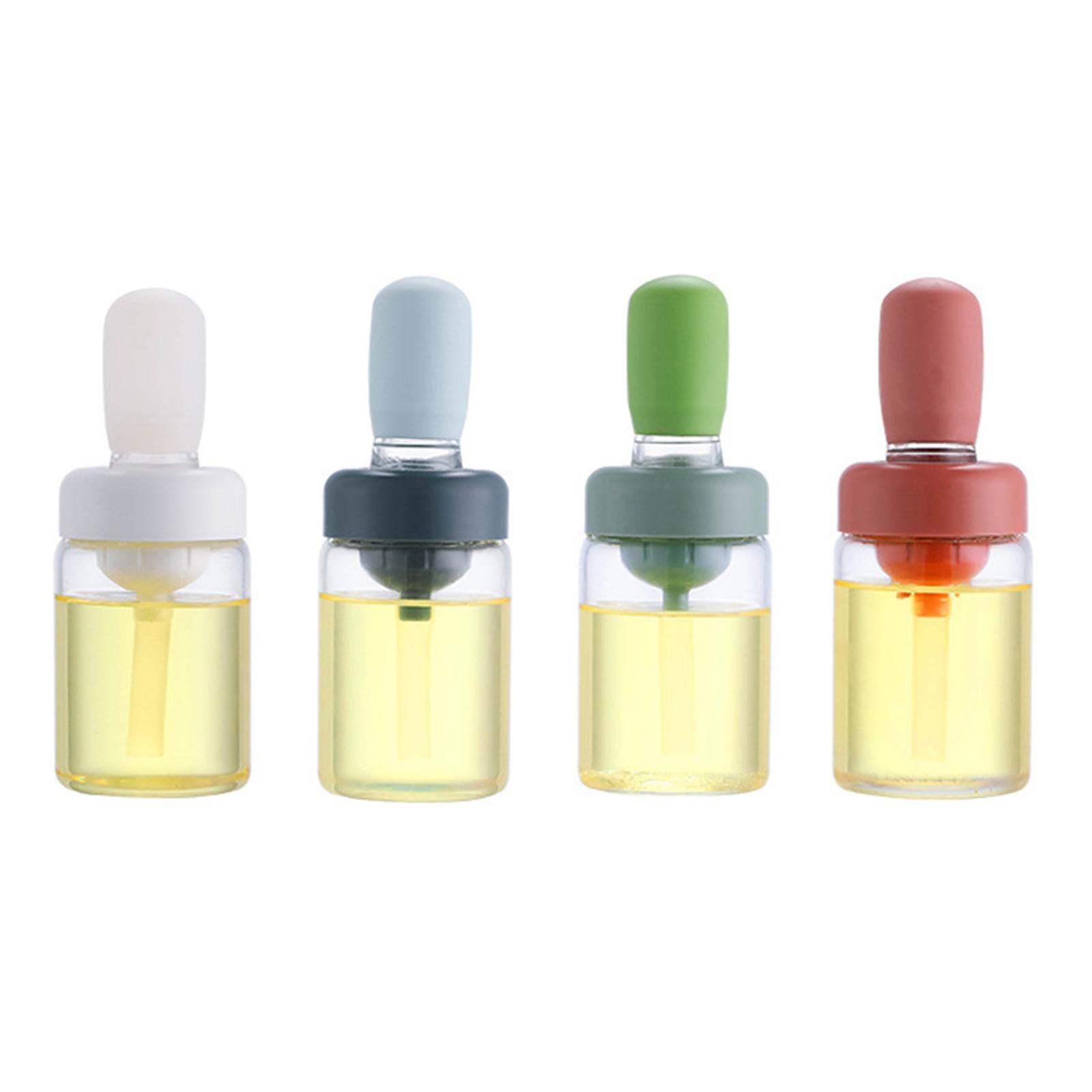 Oil Bottle with Silicone Brush Oil Container for Cooking Baking White