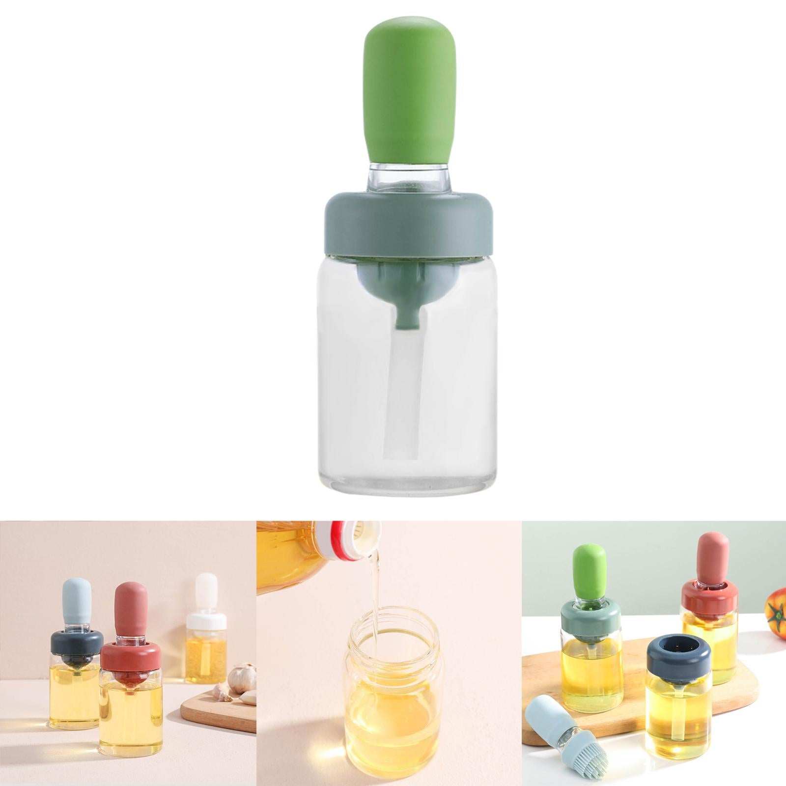 Oil Bottle with Silicone Brush Oil Container for Cooking Baking Green