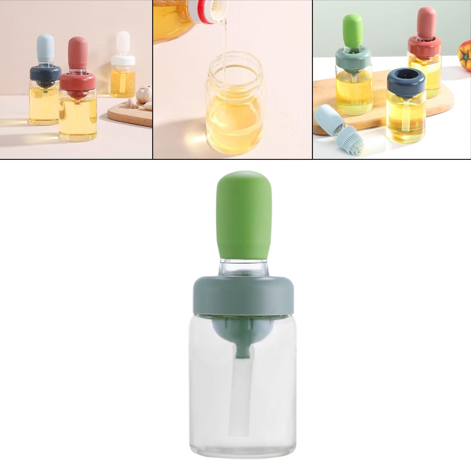 Oil Bottle with Silicone Brush Oil Container for Cooking Baking Green