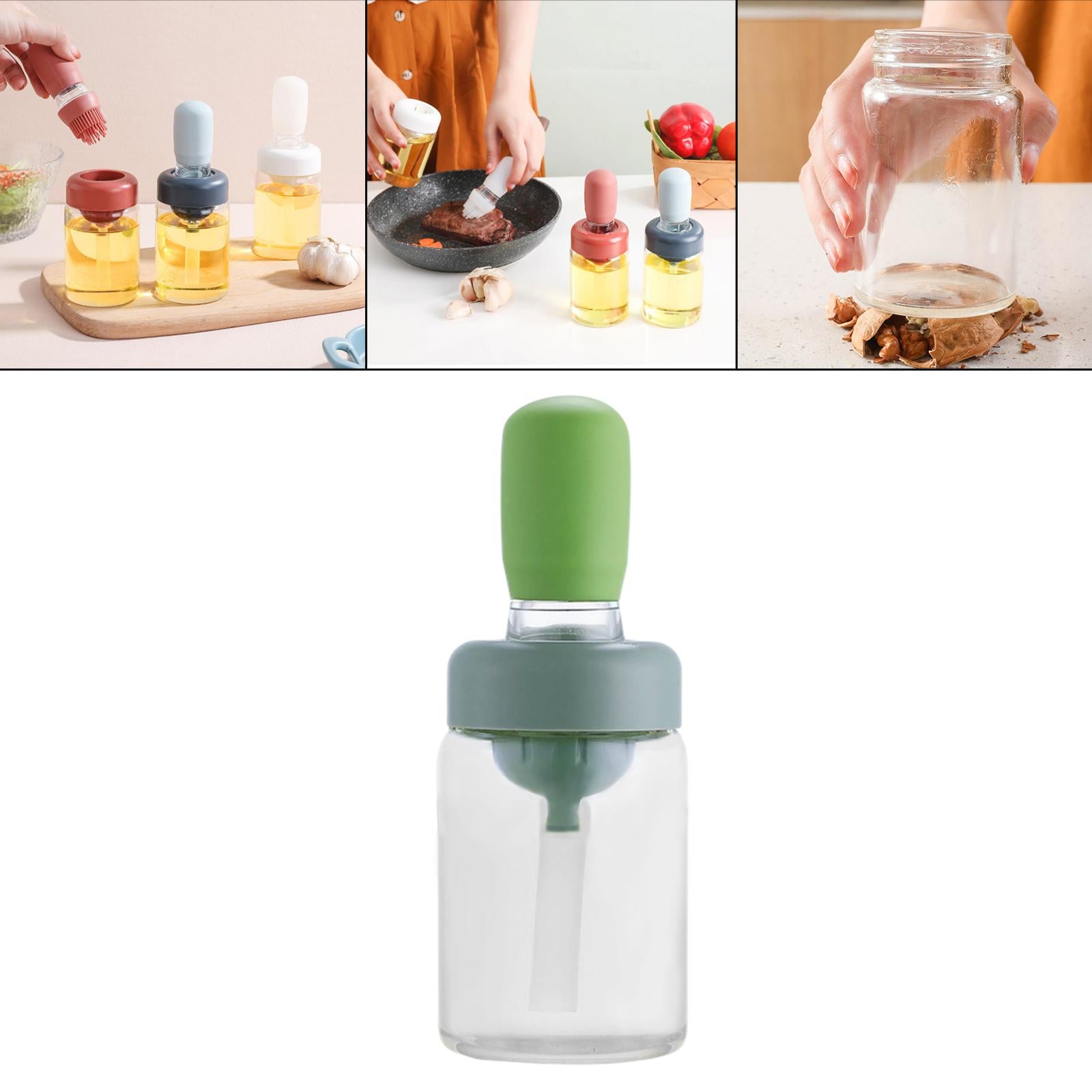 Oil Bottle with Silicone Brush Oil Container for Cooking Baking Green