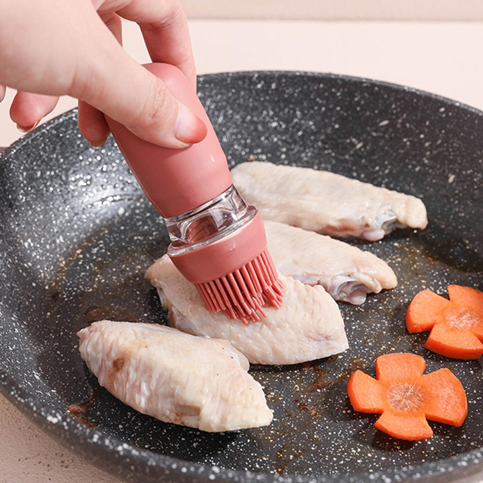 Oil Bottle with Silicone Brush Oil Container for Cooking Baking Pink