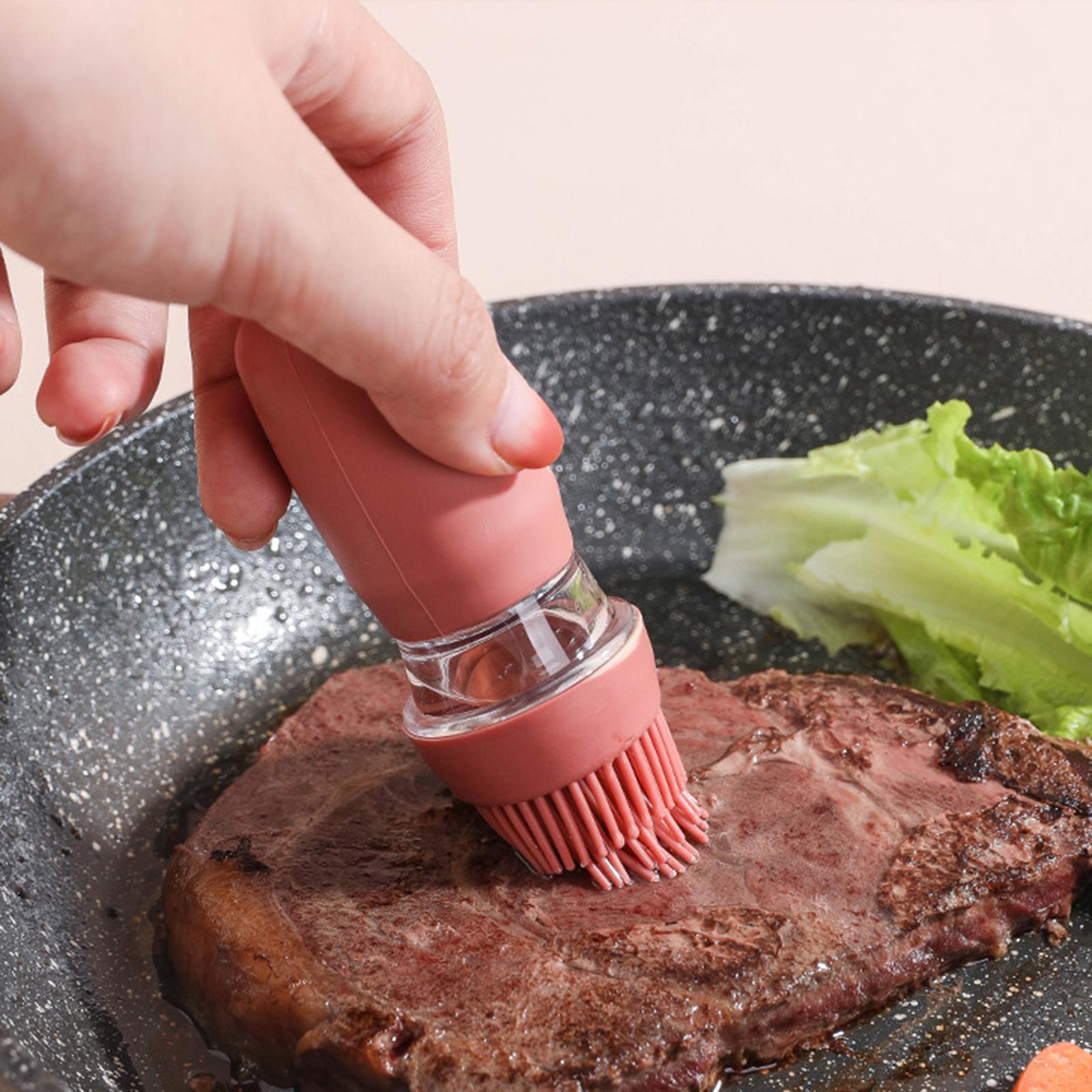 Oil Bottle with Silicone Brush Oil Container for Cooking Baking Pink