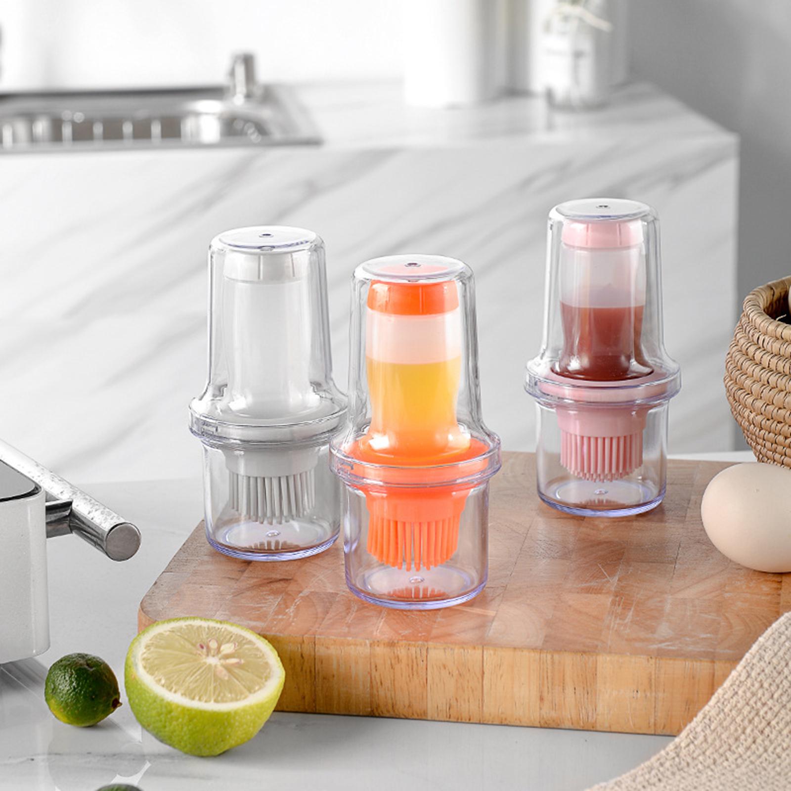 Barbecue Bottle with Brush Oil Brush Silicone Baking BBQ Tools Orange