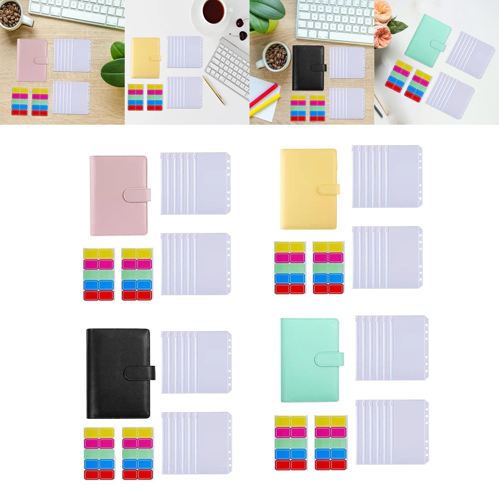 PU Leather Notebook Binder Budget Binder with Label Stickers for Cash Bills Pink