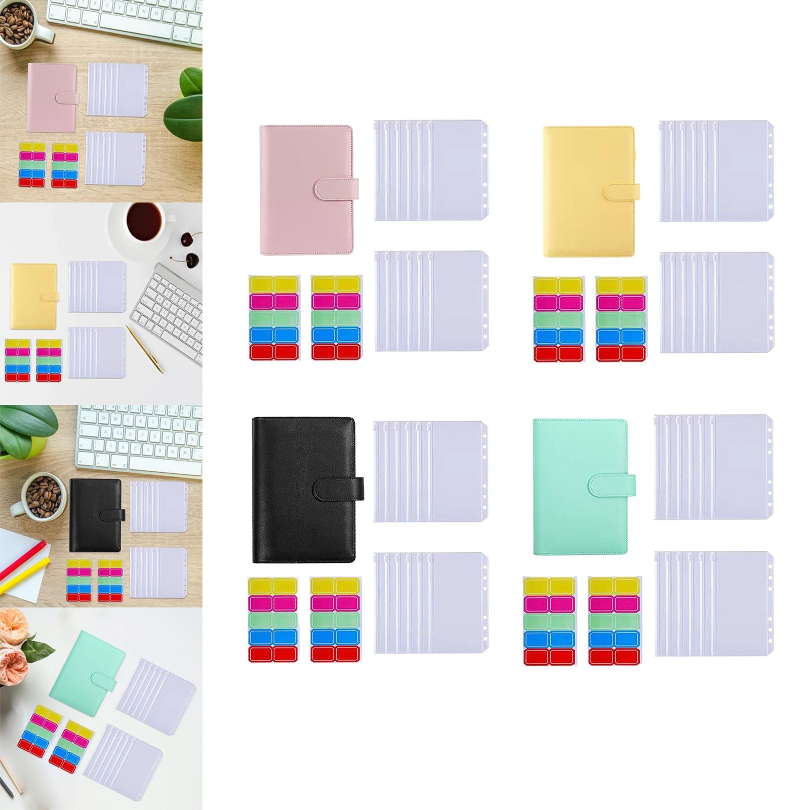 PU Leather Notebook Binder Budget Binder with Label Stickers for Cash Bills Pink