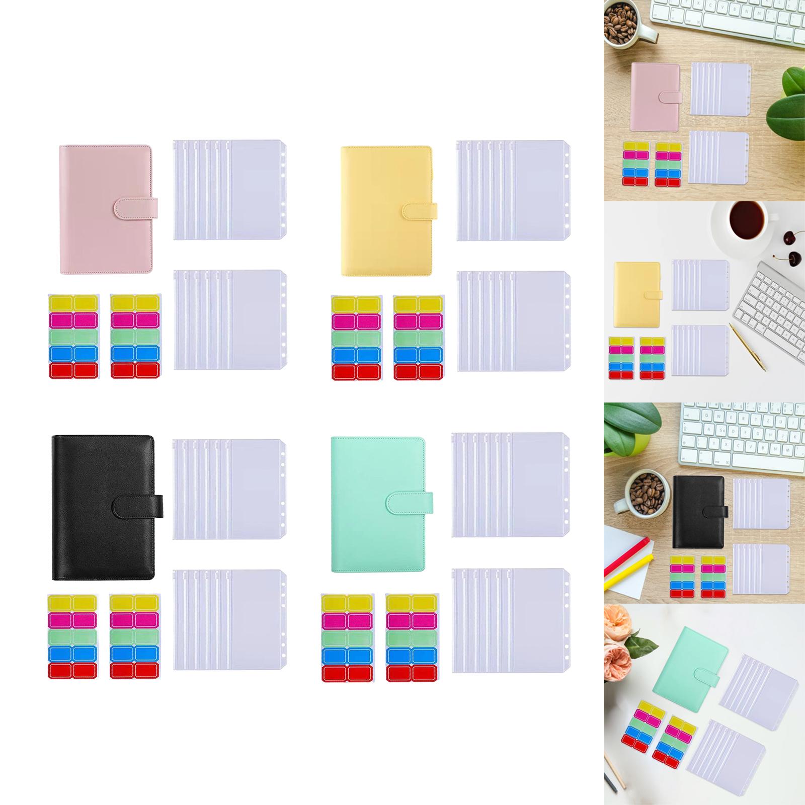 PU Leather Notebook Binder Budget Binder with Label Stickers for Cash Bills Pink