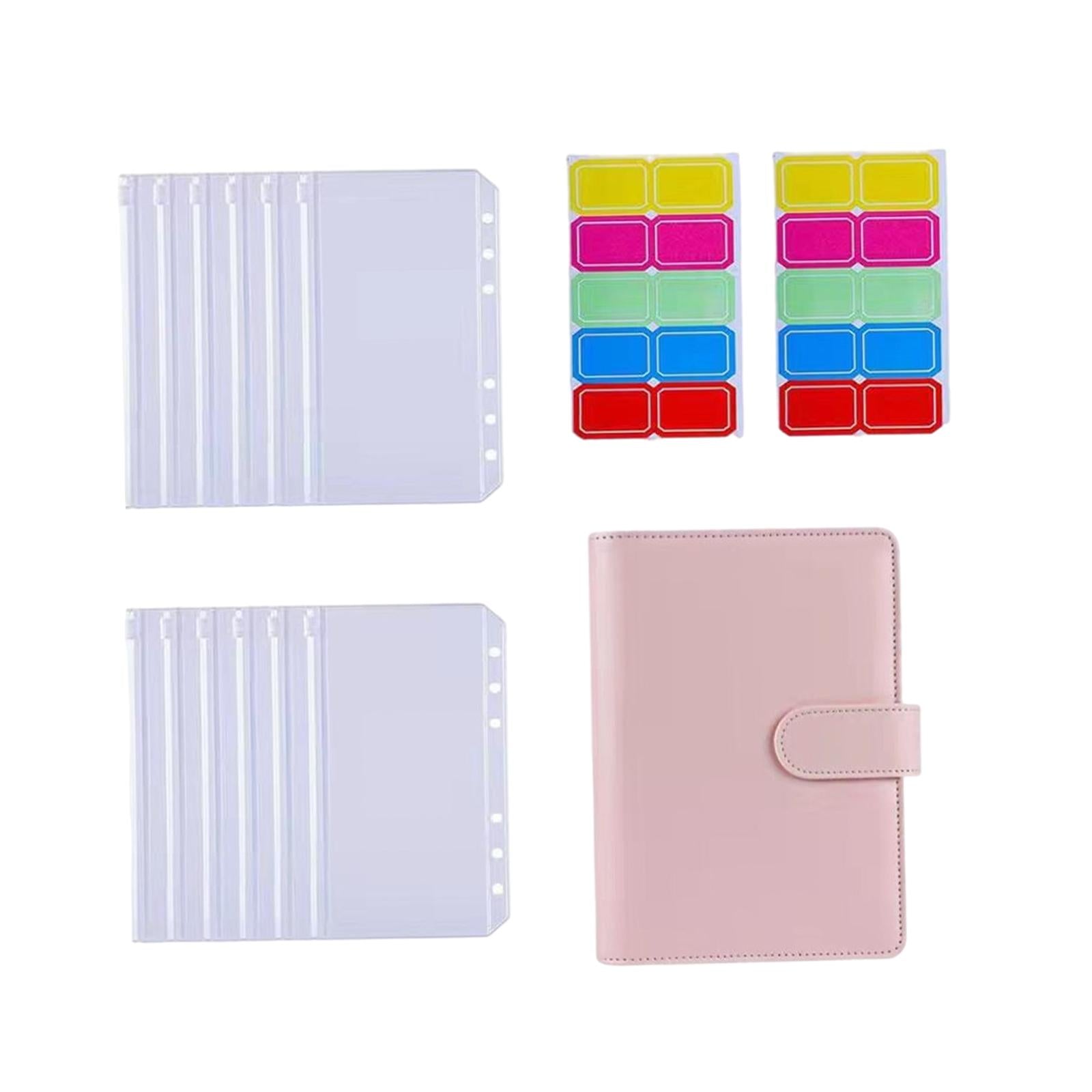 PU Leather Notebook Binder Budget Binder with Label Stickers for Cash Bills Pink