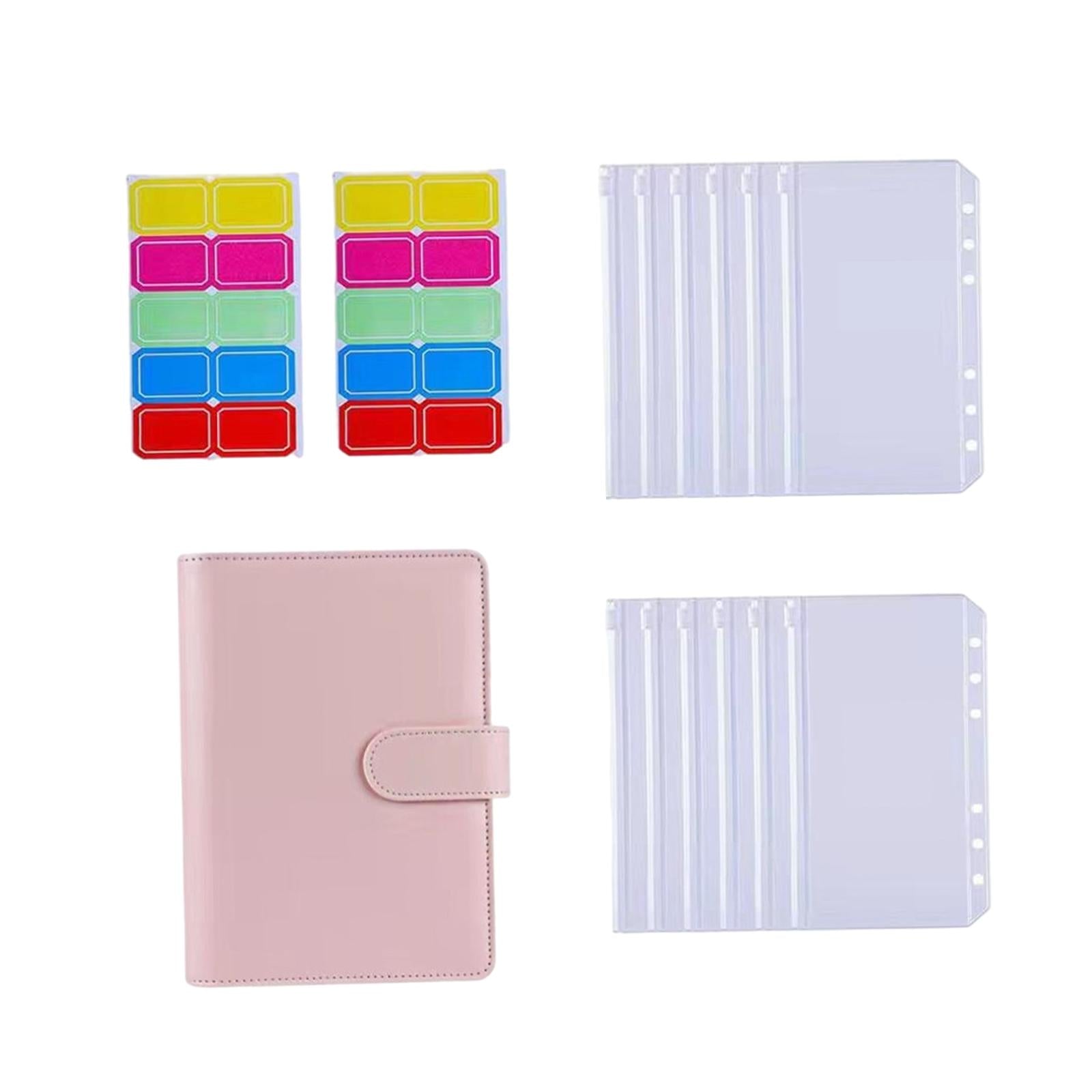 PU Leather Notebook Binder Budget Binder with Label Stickers for Cash Bills Pink