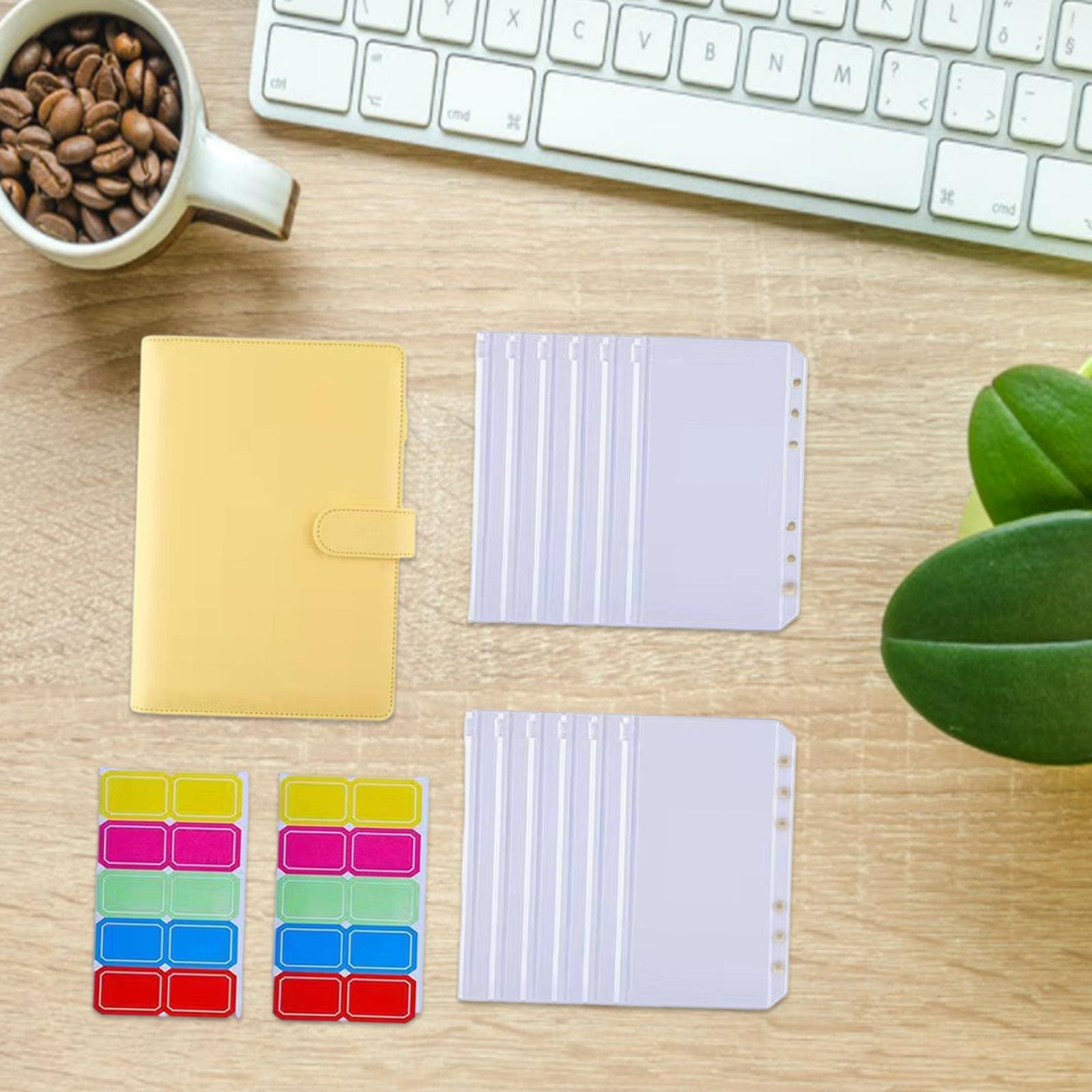 PU Leather Notebook Binder Budget Binder with Label Stickers for Cash Bills Yellow