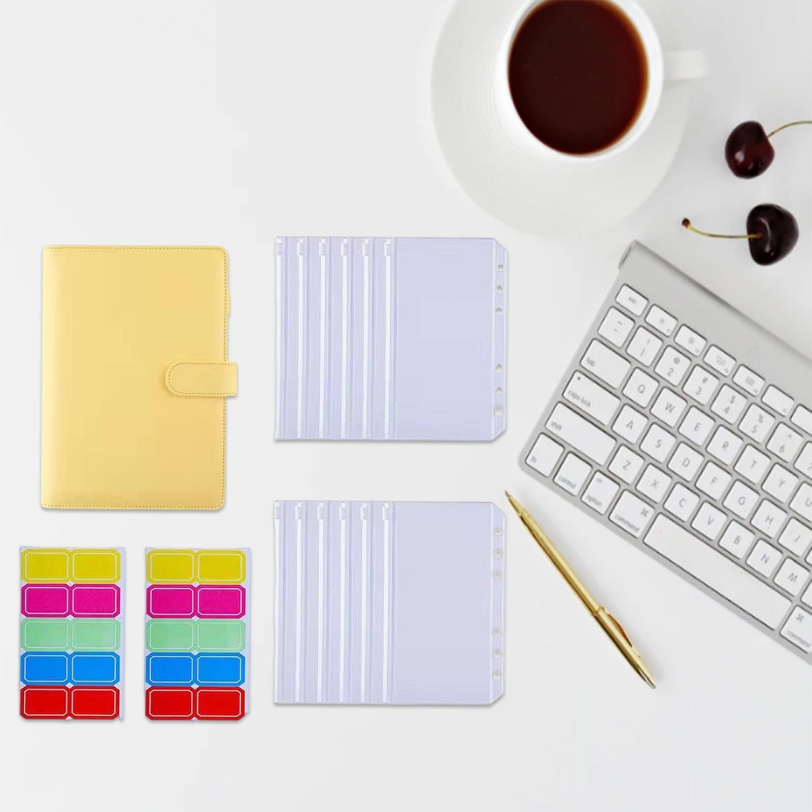 PU Leather Notebook Binder Budget Binder with Label Stickers for Cash Bills Yellow