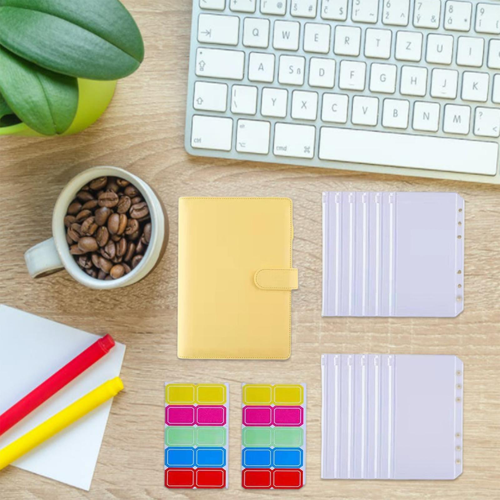 PU Leather Notebook Binder Budget Binder with Label Stickers for Cash Bills Yellow
