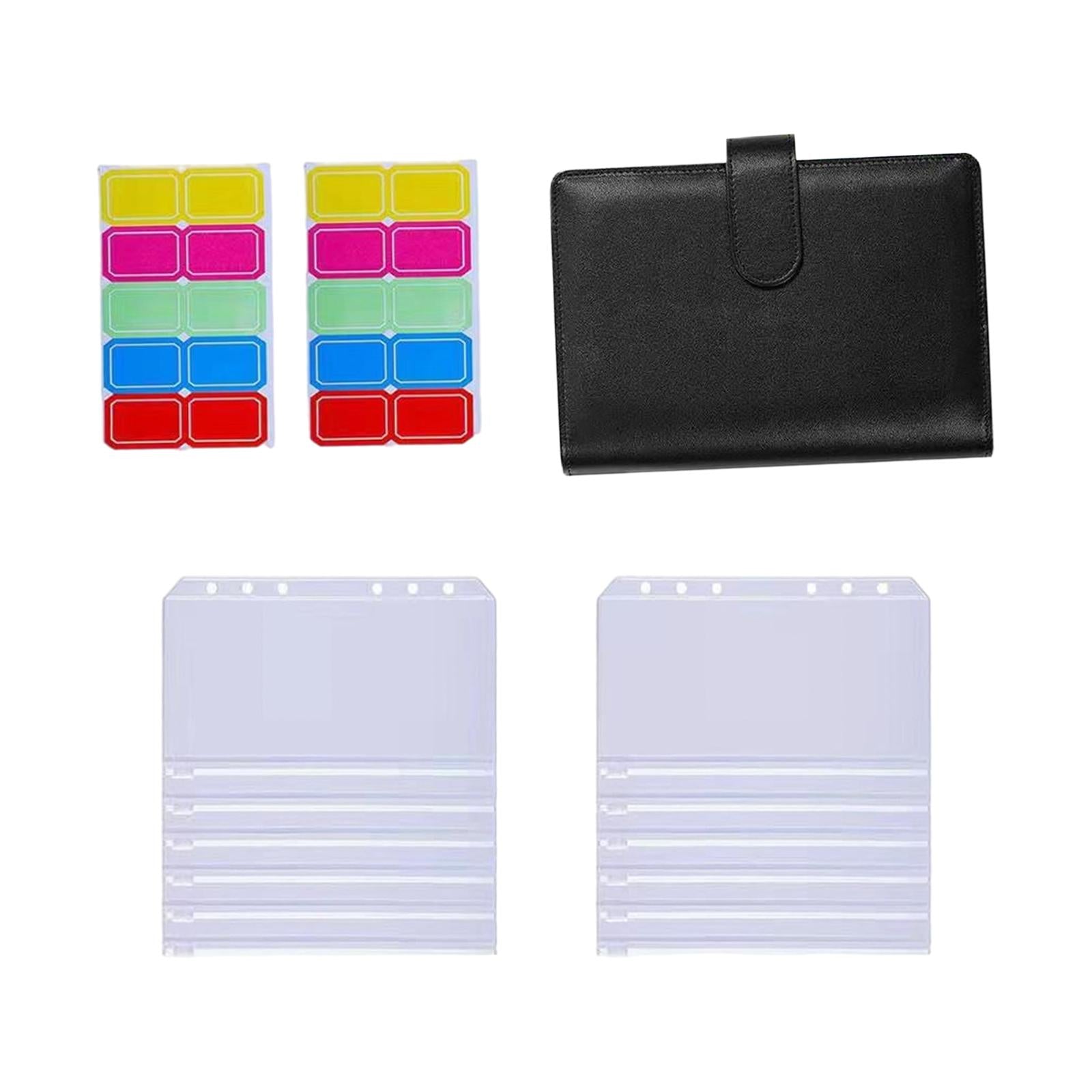 PU Leather Notebook Binder Budget Binder with Label Stickers for Cash Bills Black