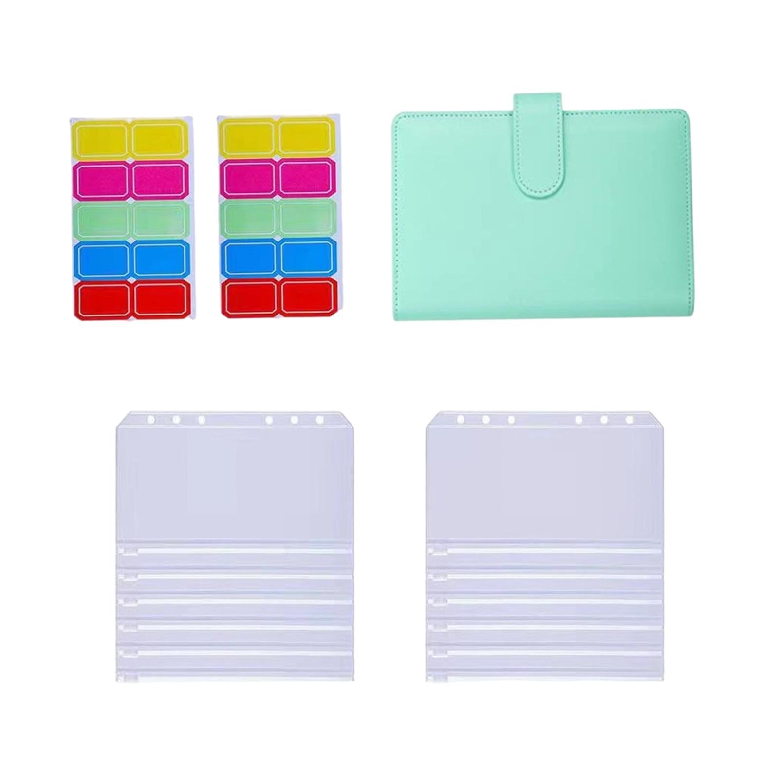 PU Leather Notebook Binder Budget Binder with Label Stickers for Cash Bills Green