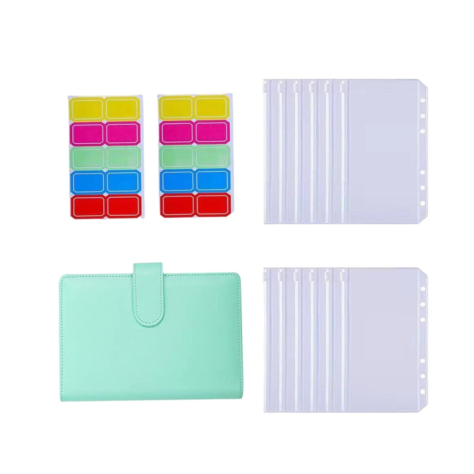 PU Leather Notebook Binder Budget Binder with Label Stickers for Cash Bills Green
