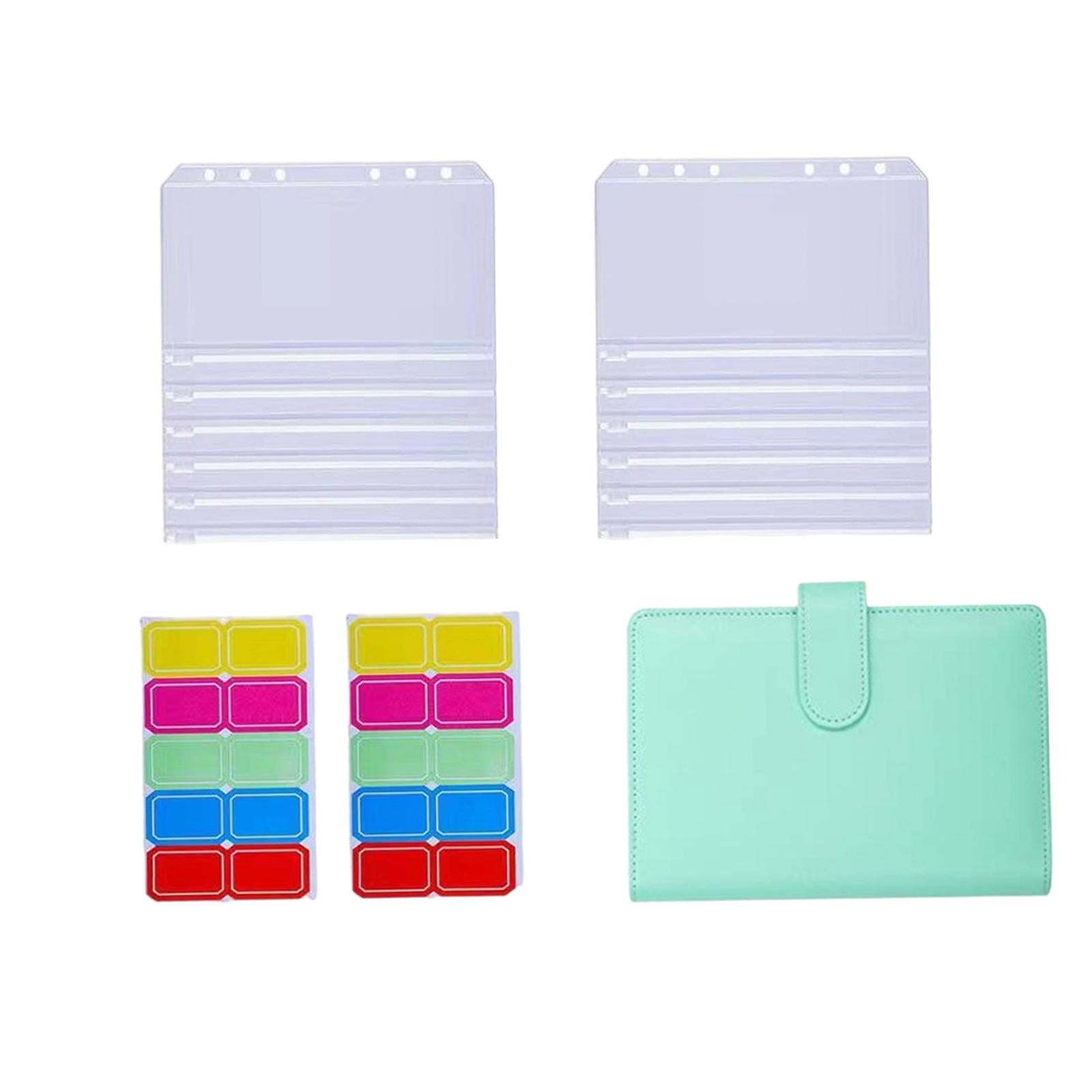 PU Leather Notebook Binder Budget Binder with Label Stickers for Cash Bills Green