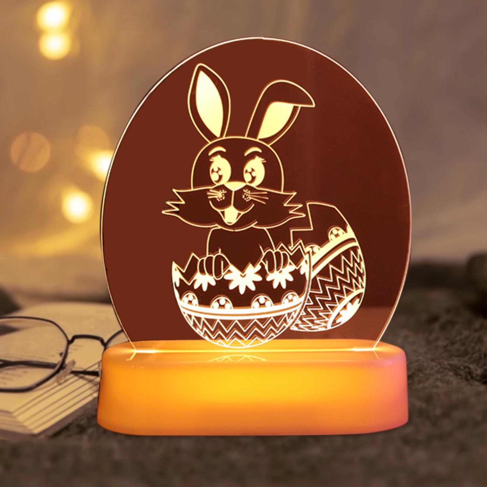 Lovely 3D Acrylic Night Light Easter Party Home Decor Ornaments Rabbit