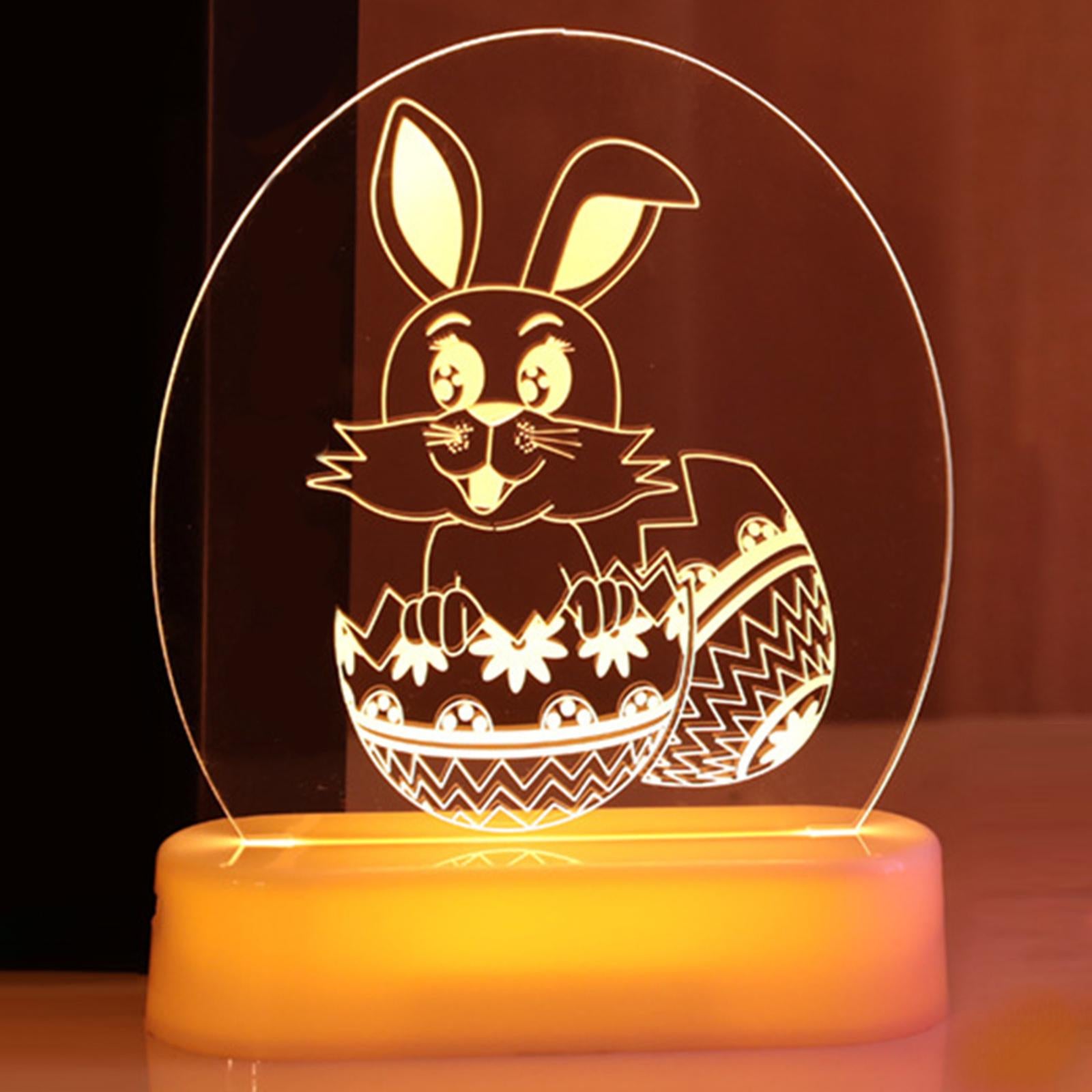 Lovely 3D Acrylic Night Light Easter Party Home Decor Ornaments Rabbit