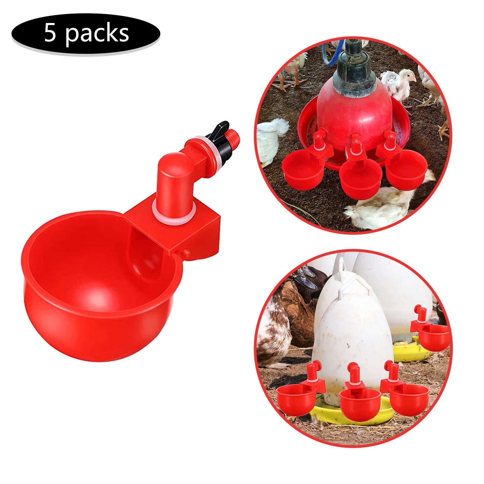 5Pcs Poultry Chicken Bird Coop Feeder Auto Water Drinking Cup Bowl Drinker