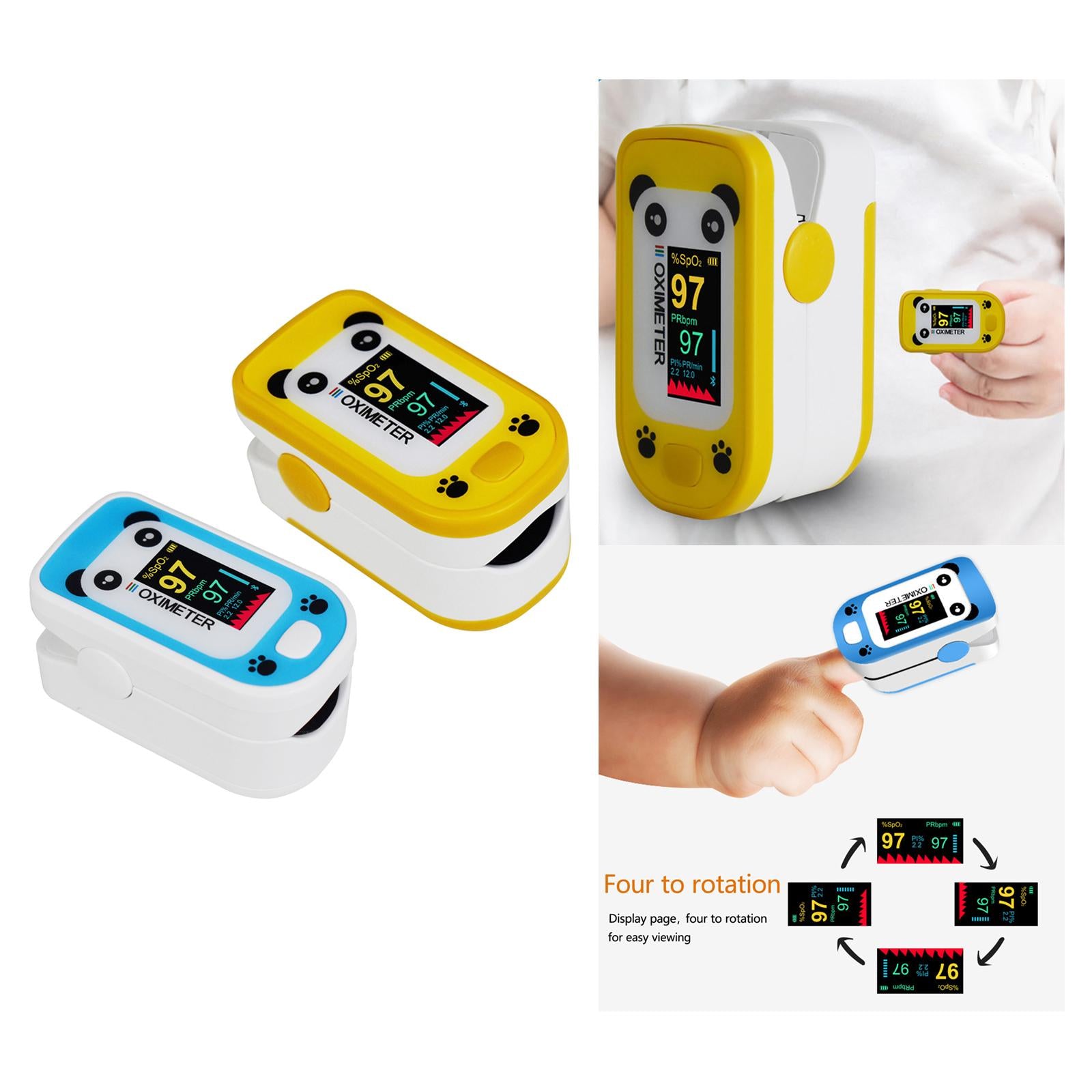 Cute Cartoon Panda Digital Finger Clip Pulse Oximeter For Children Yellow