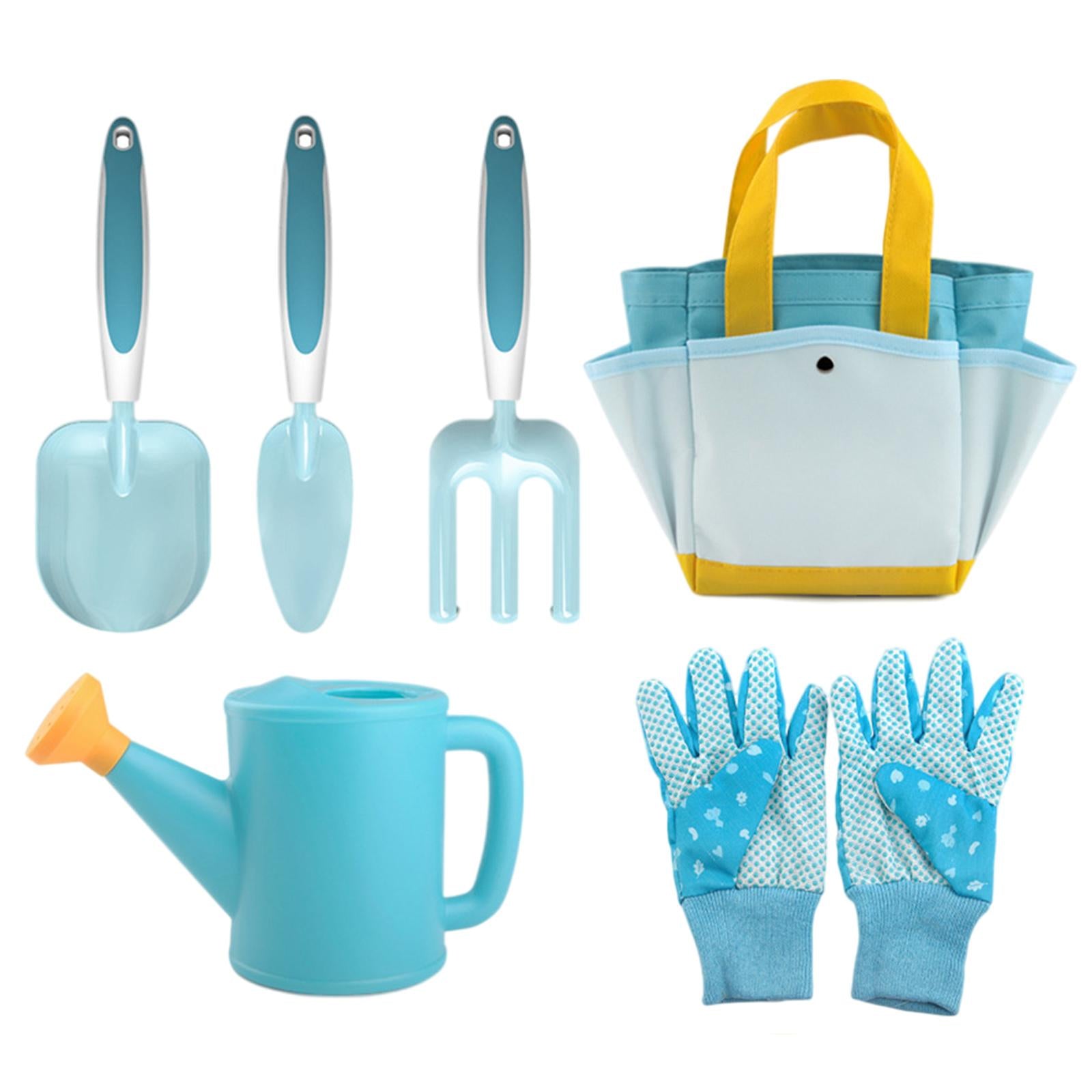Childrens Gardening Tools Set Shovel Rake Trowel Gloves Watering Can Accs 6pcs