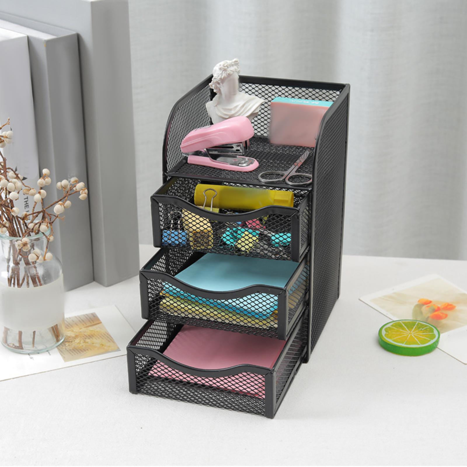 Letter Tray Organizer W/Sliding Drawer Metal 3-Tier for Folders Letter Bills