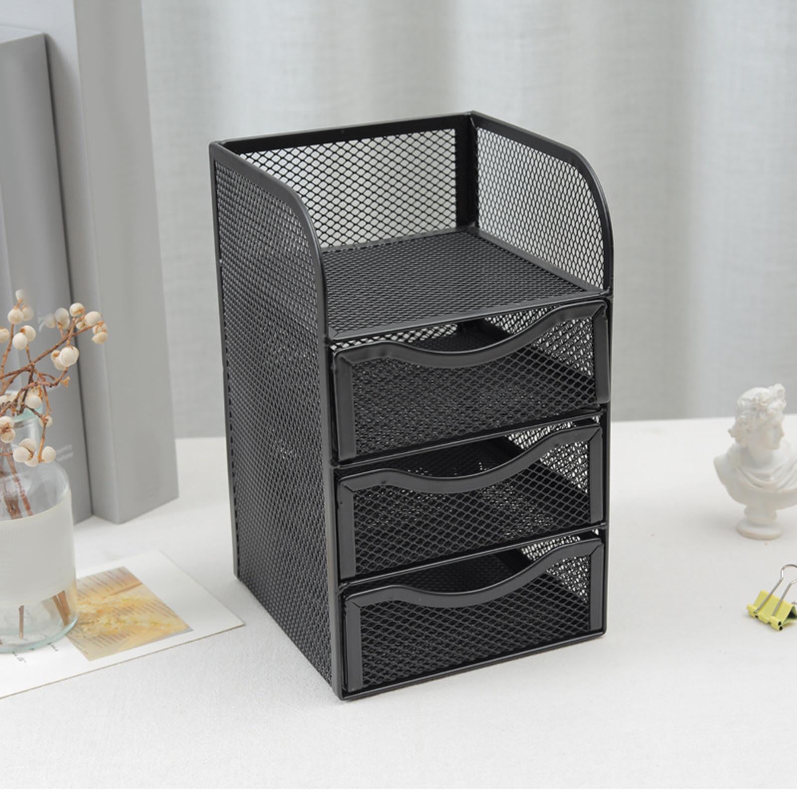 Letter Tray Organizer W/Sliding Drawer Metal 3-Tier for Folders Letter Bills