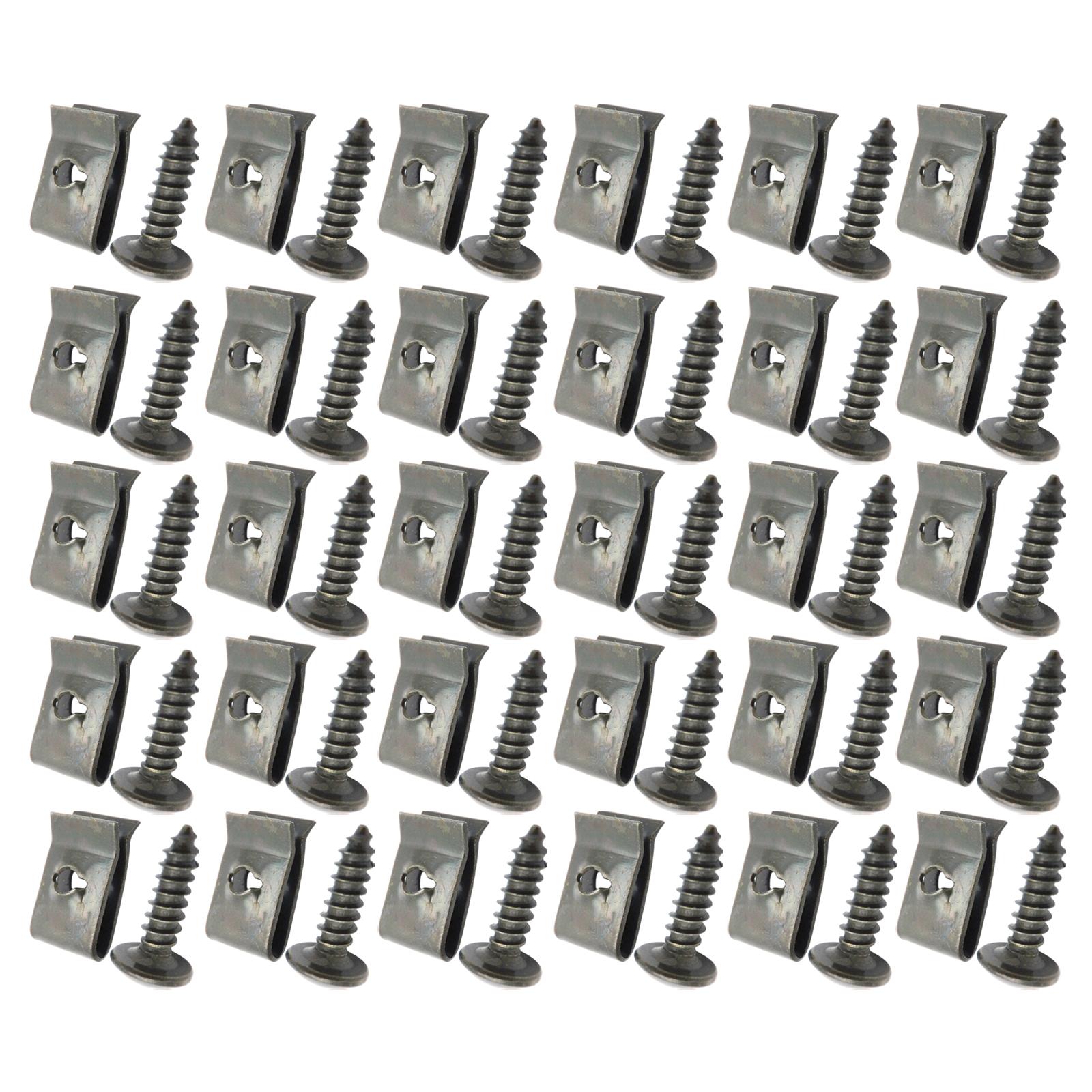 30pcs Car Motorcycle Plastic Cover Metal Retainer U-Type Clips and Screws M4X20