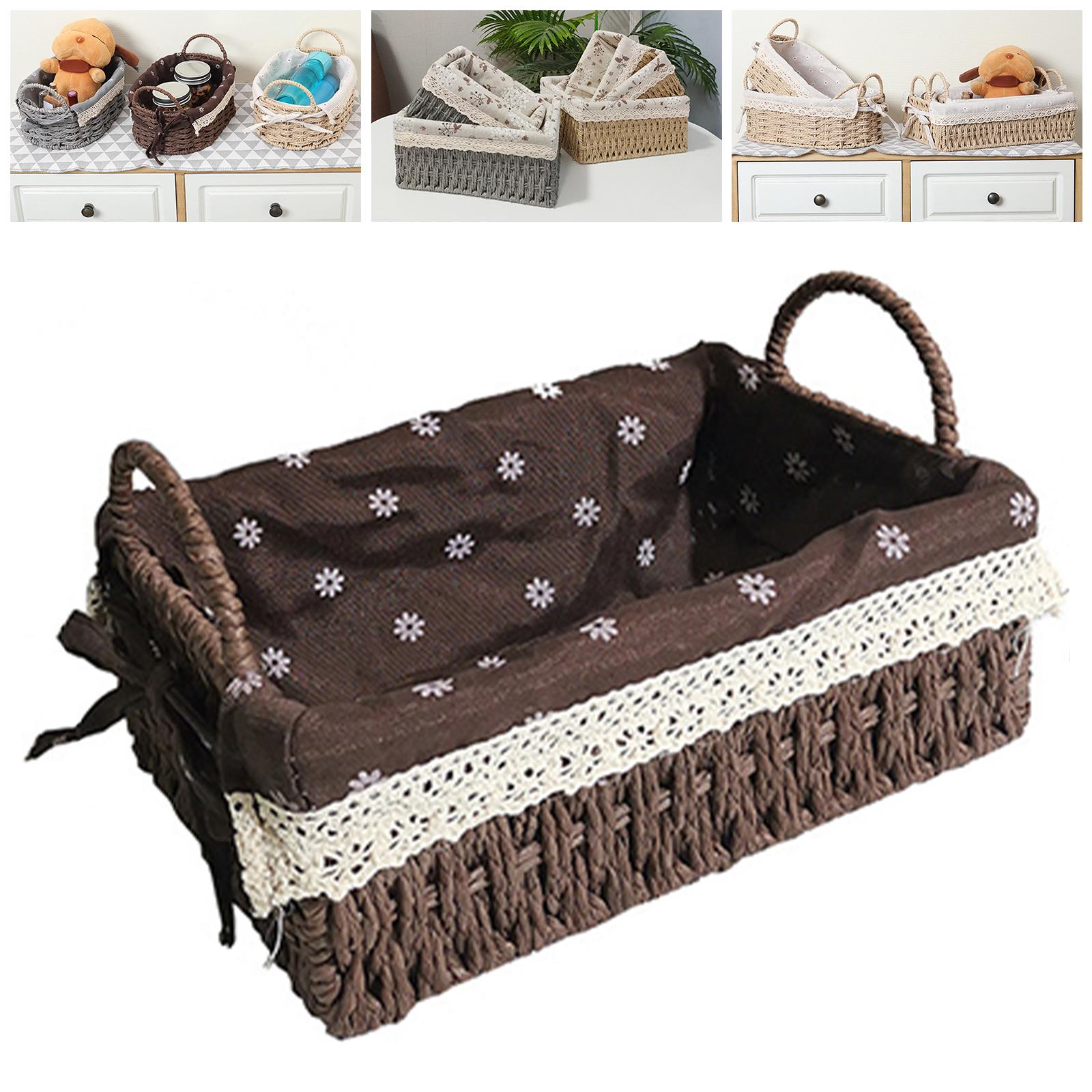 Multipurpose Rattan Storage Basket Household Items for Tabletop Kitchen brown B