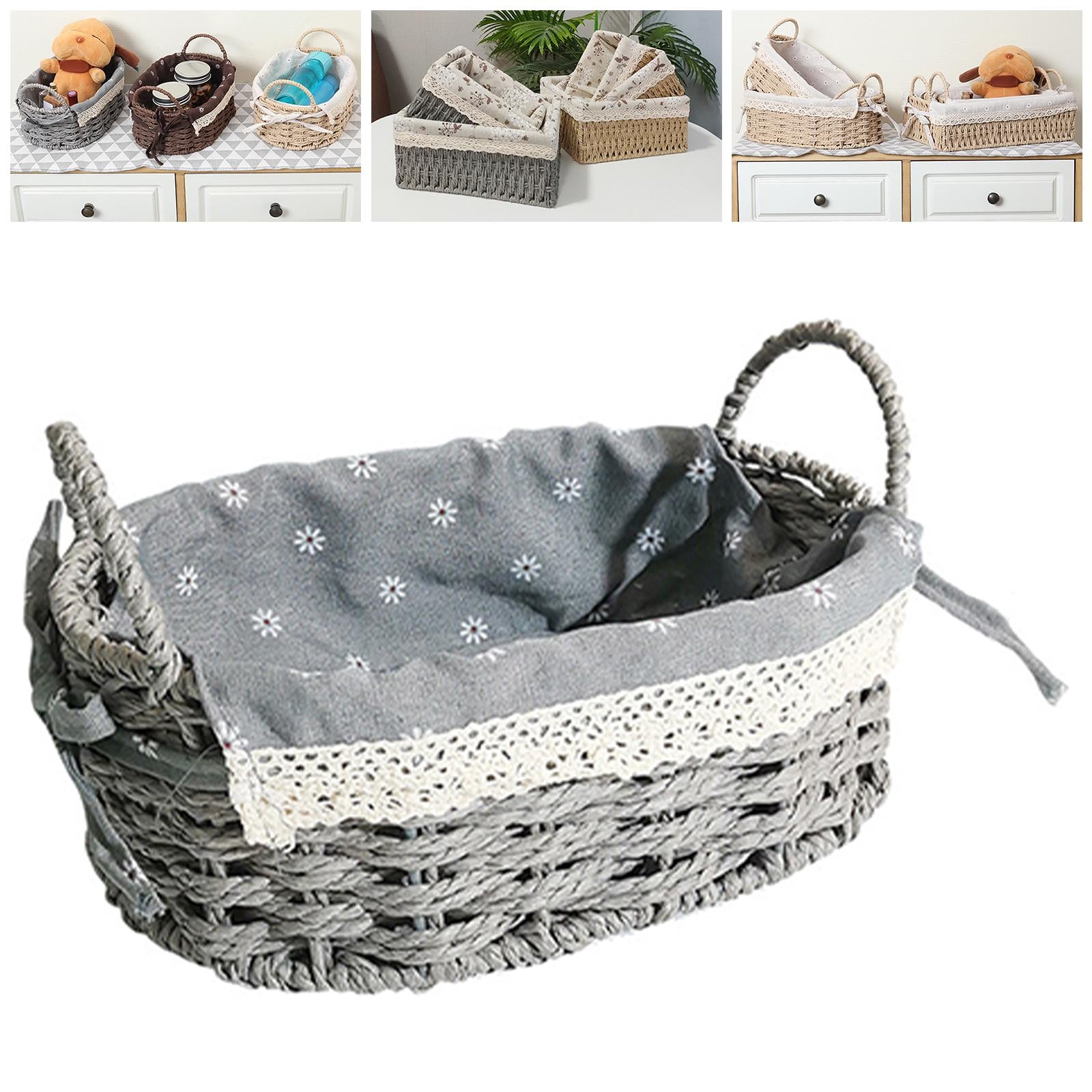 Multipurpose Rattan Storage Basket Household Items for Tabletop Kitchen medium grey C