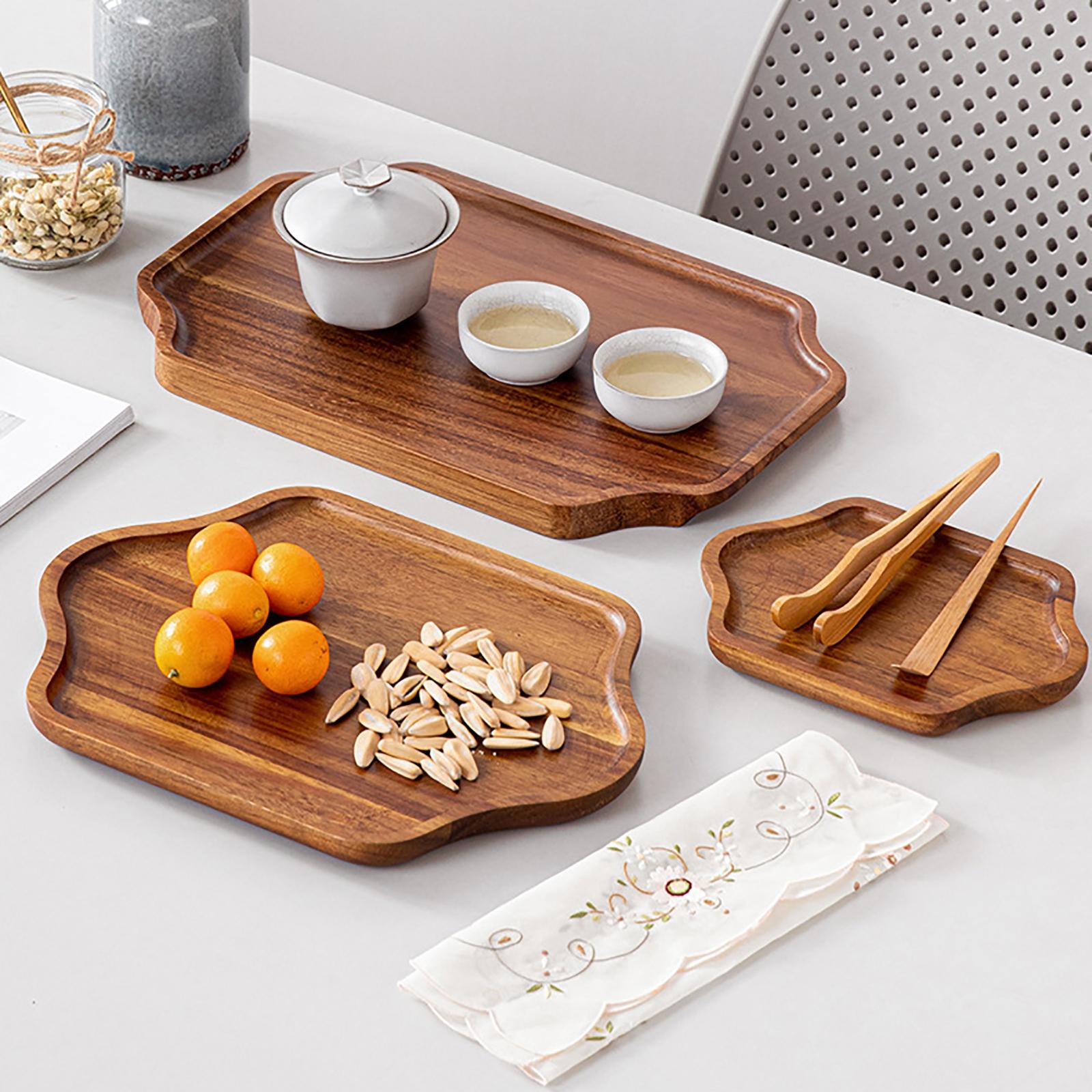 Small Wooden Serving Tray Breakfast Bread Plate Food Dish for Kitchen Decor Hexagonal