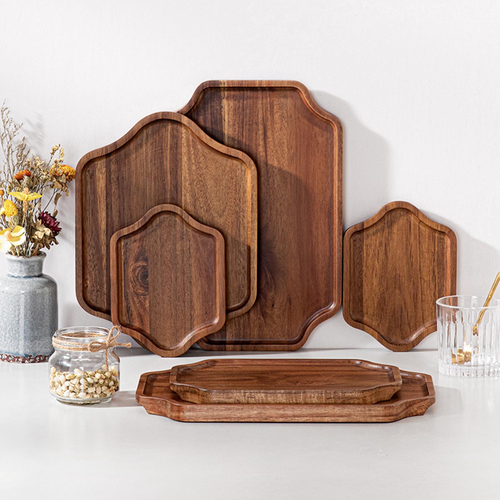 Small Wooden Serving Tray Breakfast Bread Plate Food Dish for Kitchen Decor Hexagonal