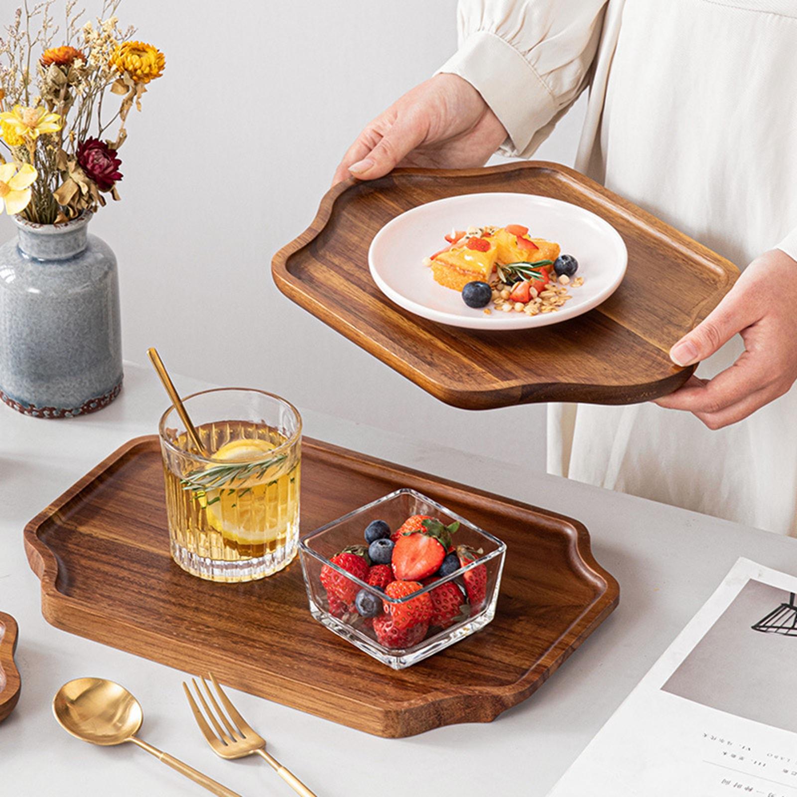 Small Wooden Serving Tray Breakfast Bread Plate Food Dish for Kitchen Decor Hexagonal