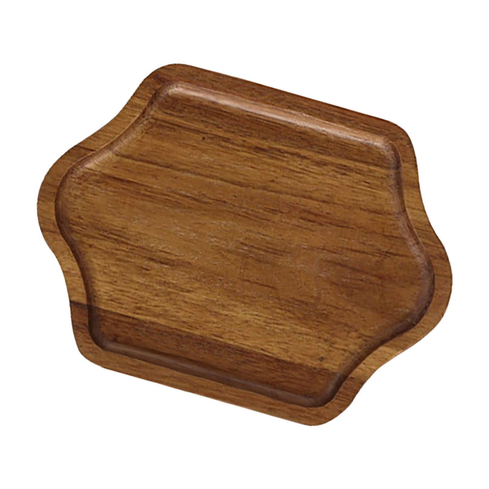Small Wooden Serving Tray Breakfast Bread Plate Food Dish for Kitchen Decor Hexagonal