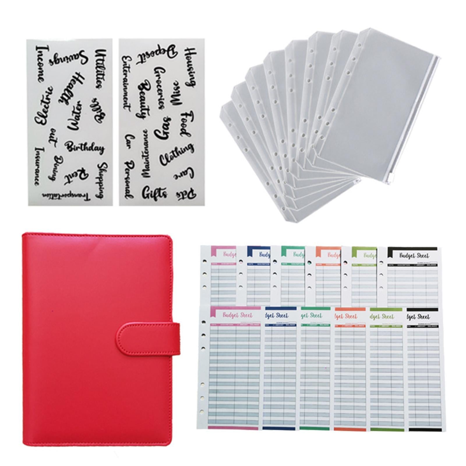 PU Leather A6 Notebook Binder Budget Binder 8 Binder Pockets for Cash Bills Red