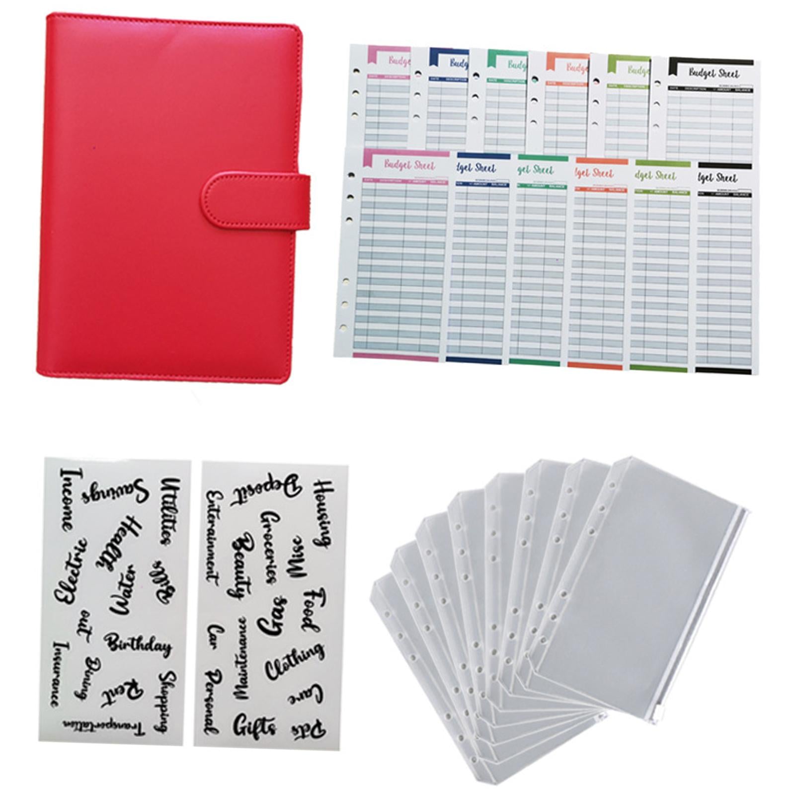 PU Leather A6 Notebook Binder Budget Binder 8 Binder Pockets for Cash Bills Red