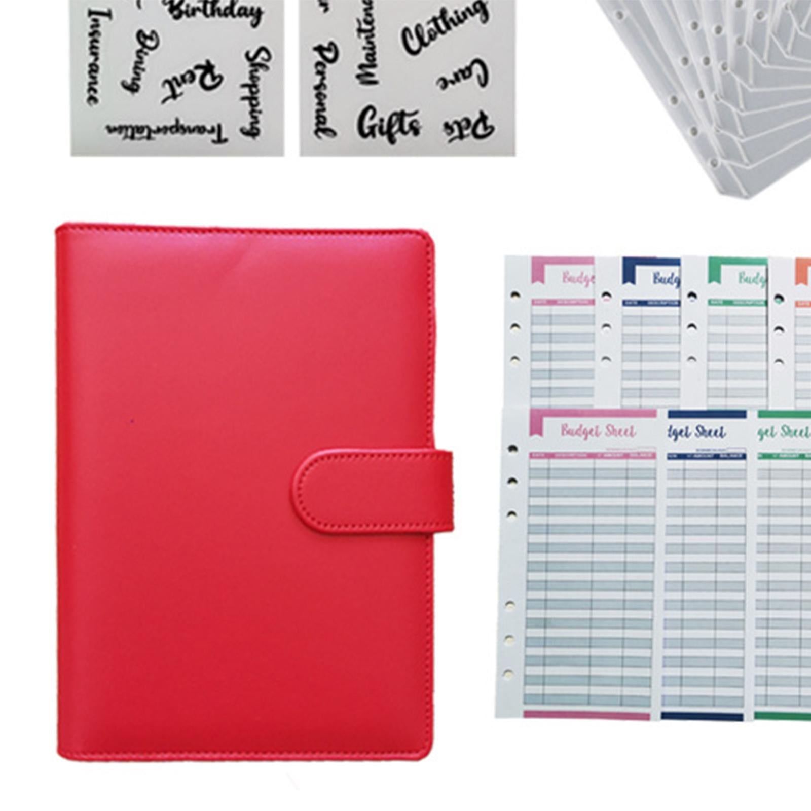 PU Leather A6 Notebook Binder Budget Binder 8 Binder Pockets for Cash Bills Red