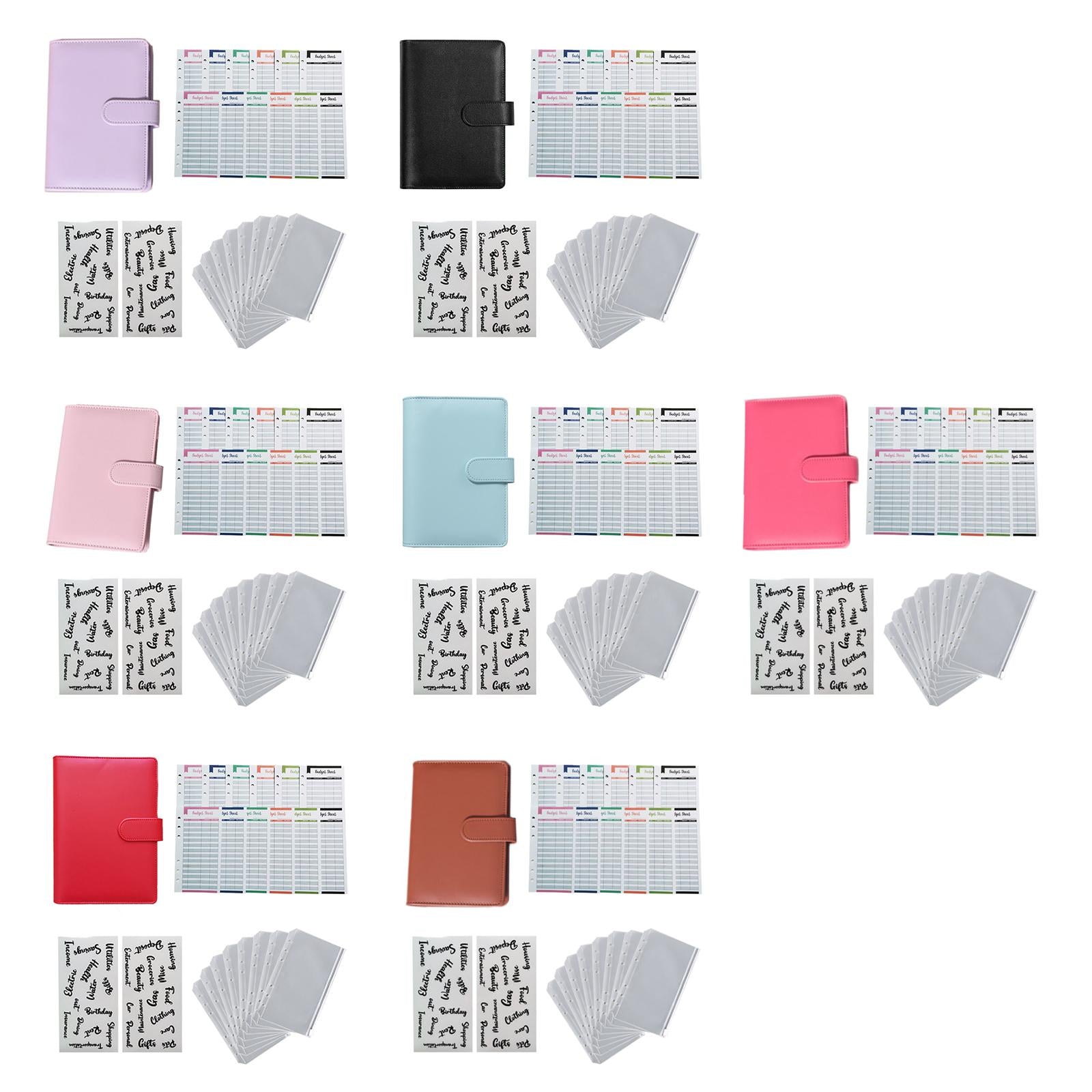 PU Leather A6 Notebook Binder Budget Binder 8 Binder Pockets for Cash Bills Red