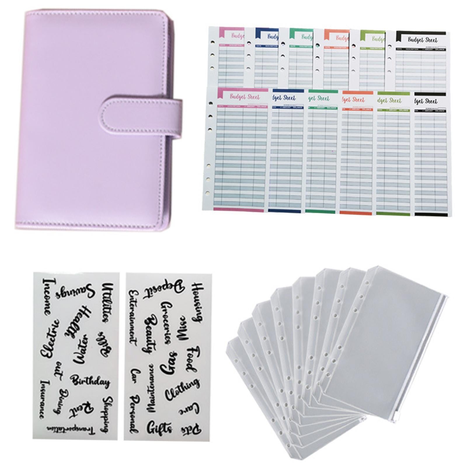 PU Leather A6 Notebook Binder Budget Binder 8 Binder Pockets for Cash Bills Purple