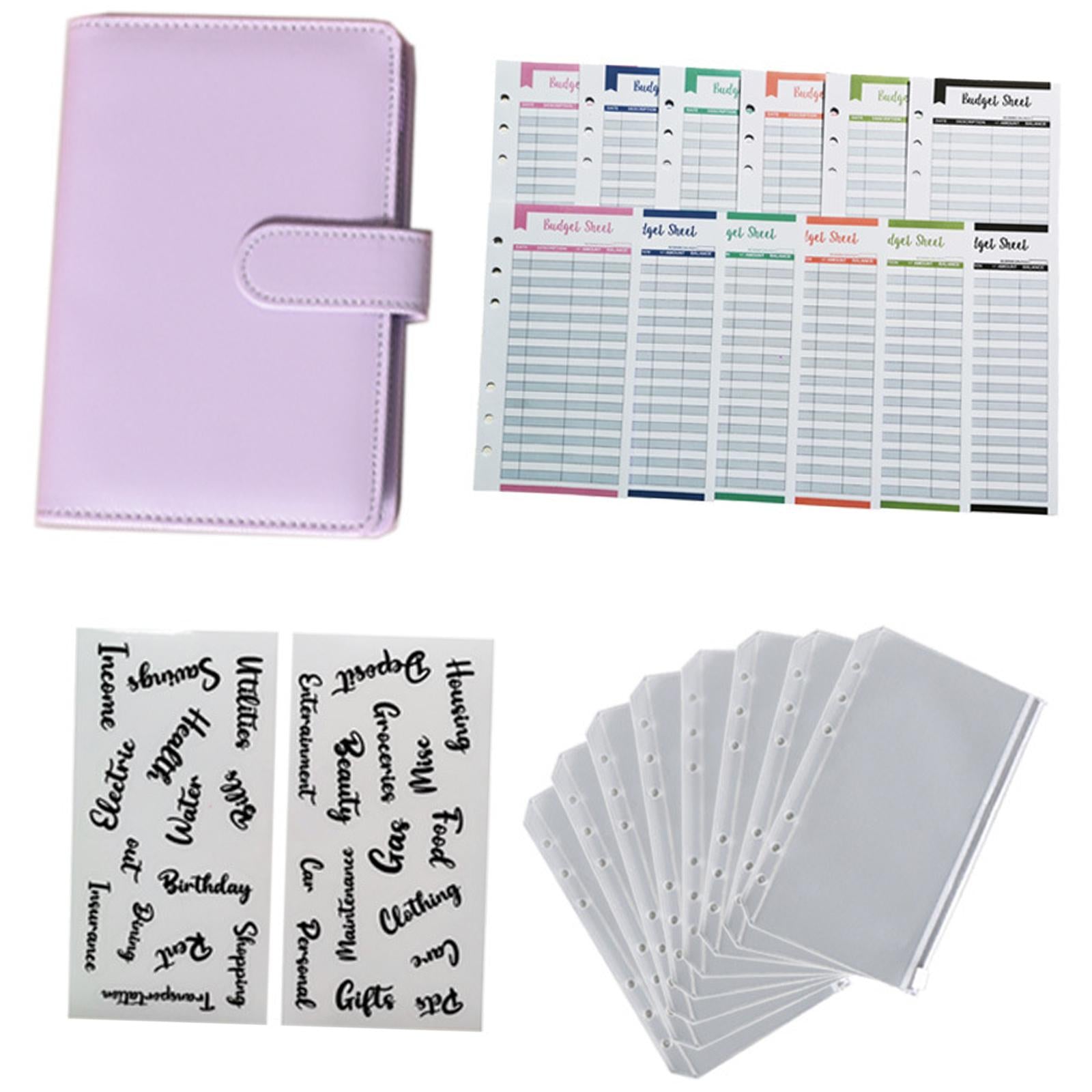 PU Leather A6 Notebook Binder Budget Binder 8 Binder Pockets for Cash Bills Purple