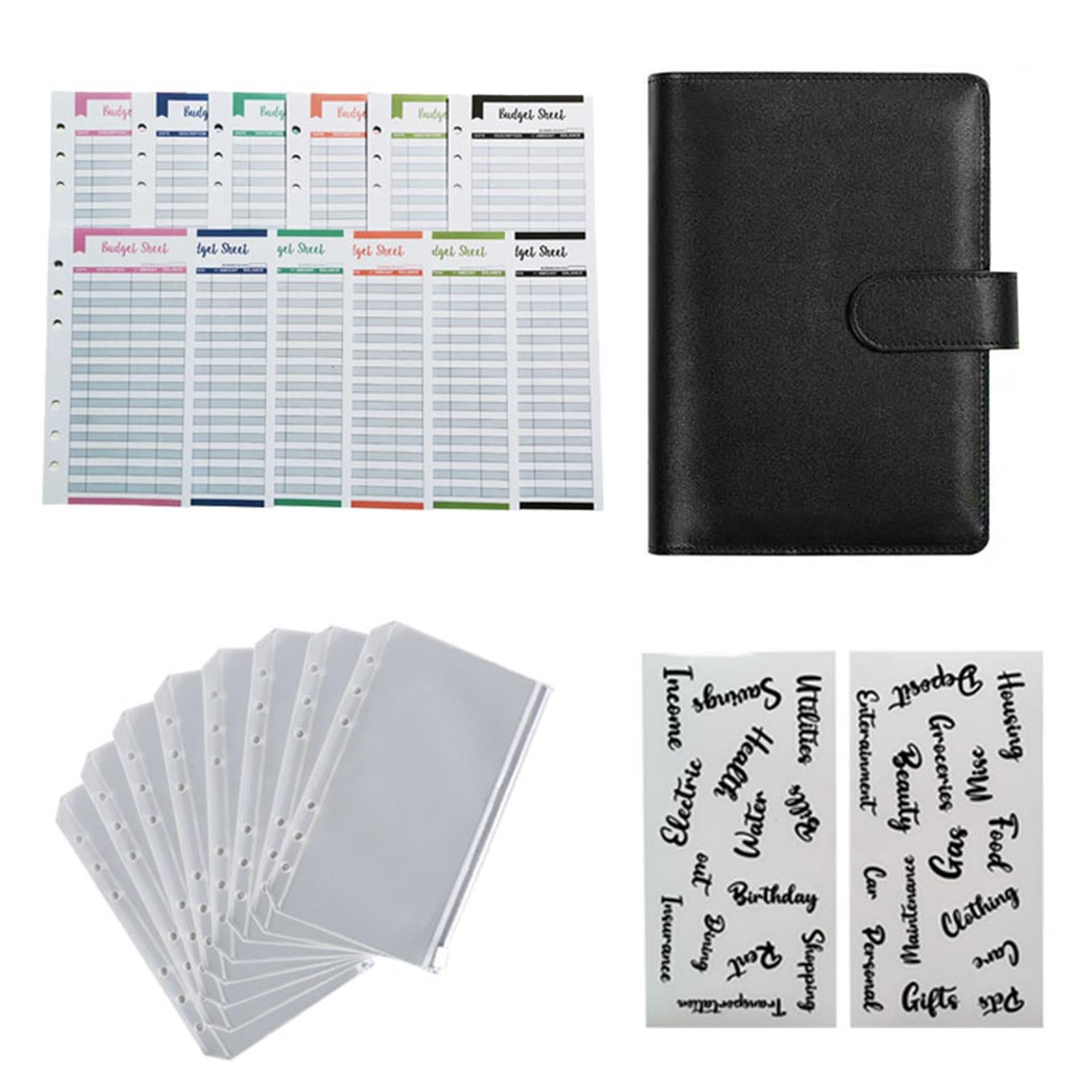 PU Leather A6 Notebook Binder Budget Binder 8 Binder Pockets for Cash Bills Black