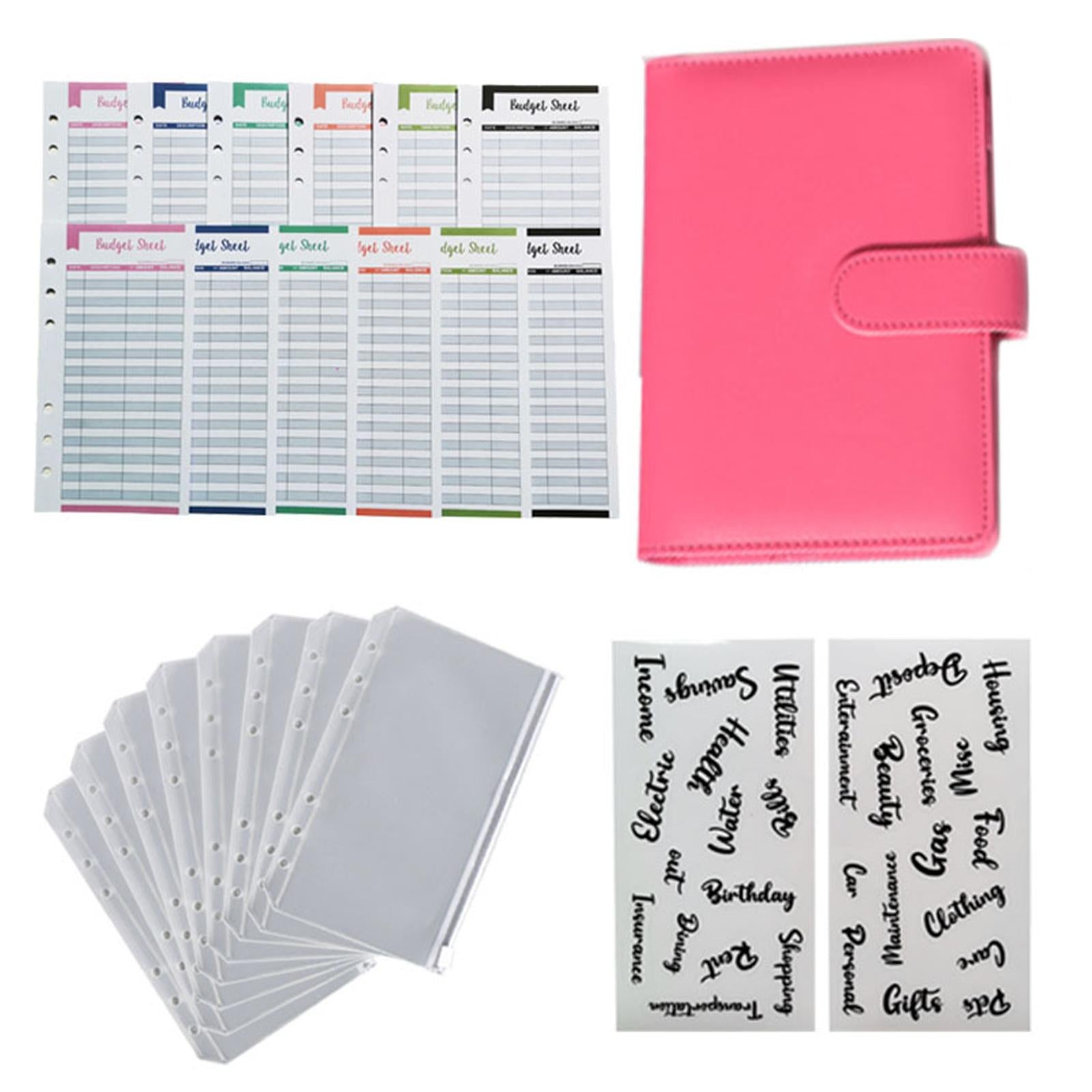 PU Leather A6 Notebook Binder Budget Binder 8 Binder Pockets for Cash Bills Rose