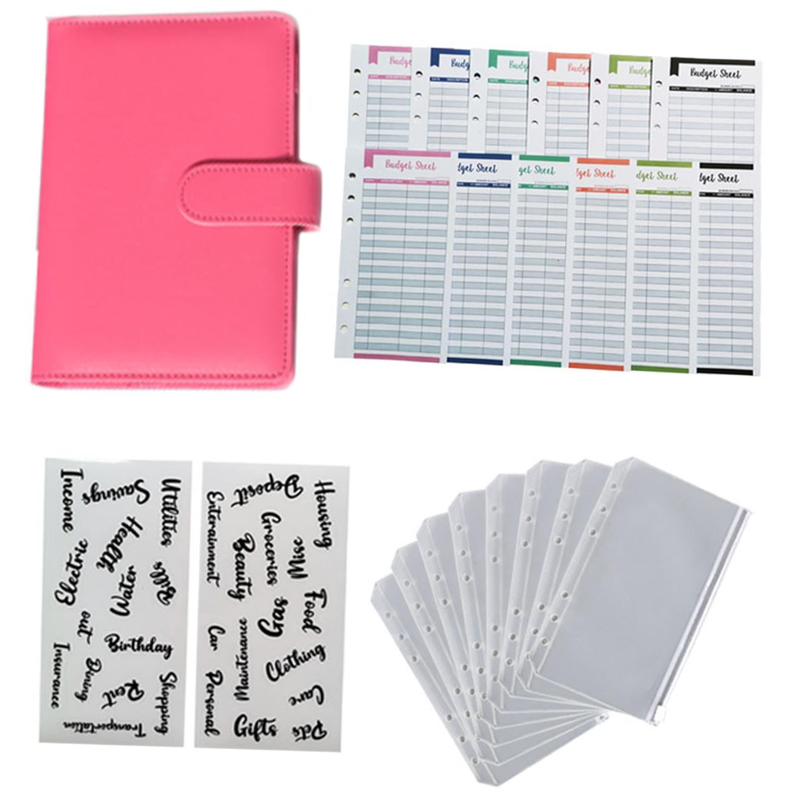 PU Leather A6 Notebook Binder Budget Binder 8 Binder Pockets for Cash Bills Rose