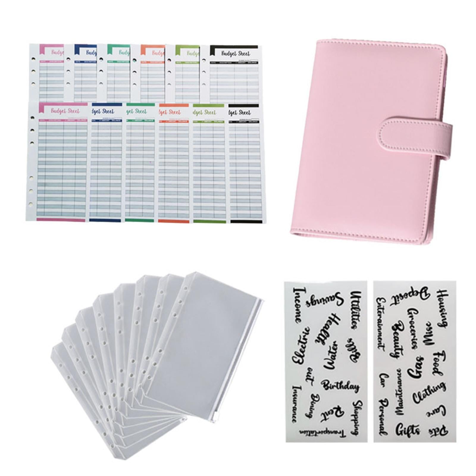 PU Leather A6 Notebook Binder Budget Binder 8 Binder Pockets for Cash Bills Pink