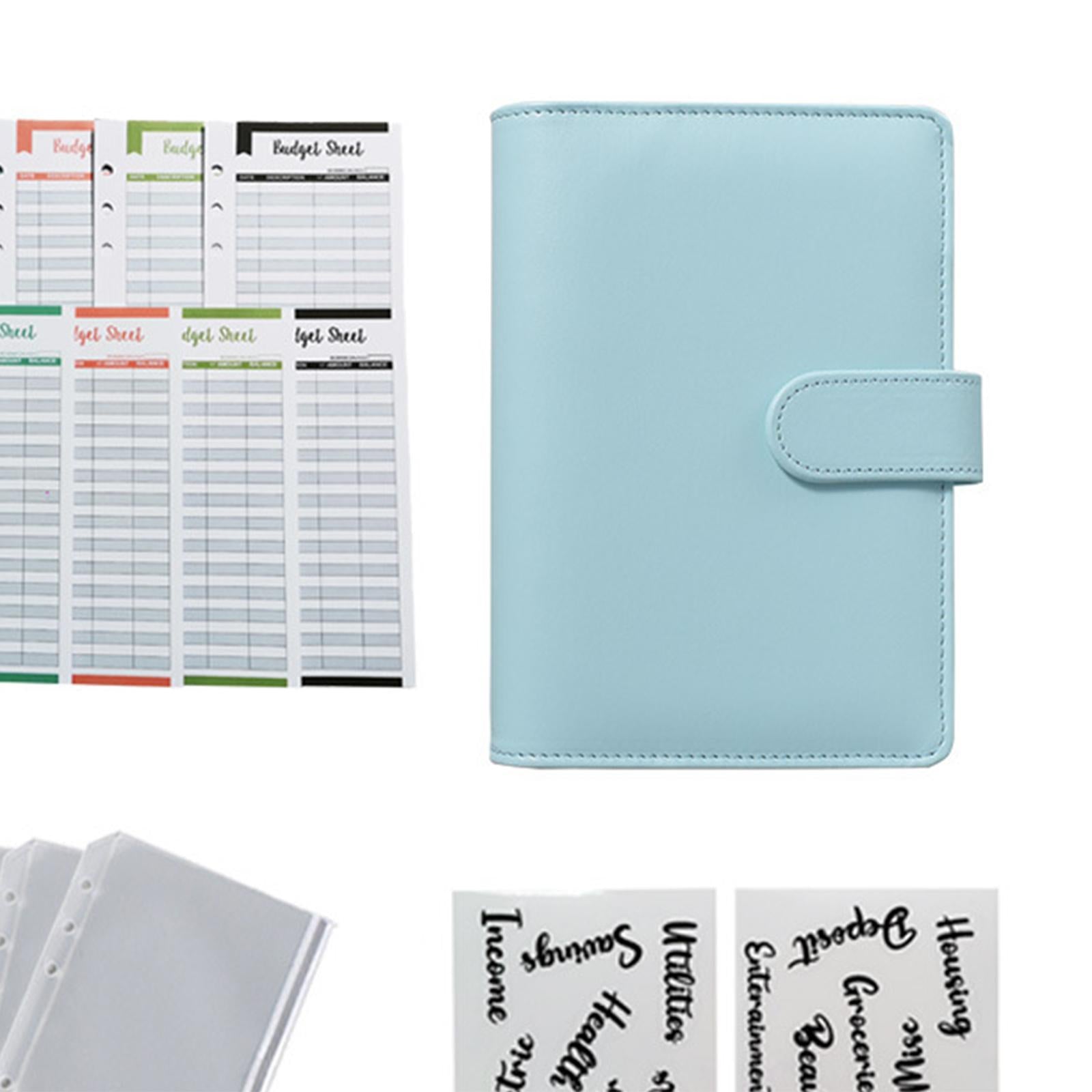 PU Leather A6 Notebook Binder Budget Binder 8 Binder Pockets for Cash Bills Light Blue